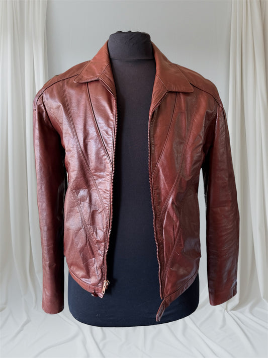 Men's 1970's Brown Vintage Leather Jacket, Large, M 38