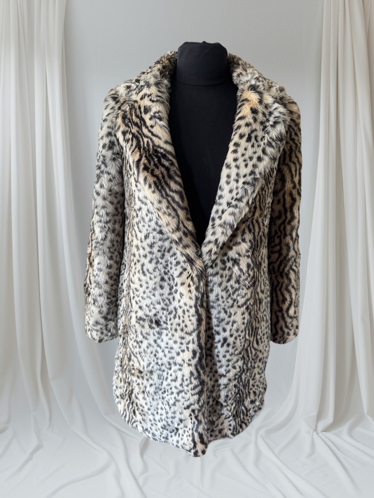 Faux Fur Leopard Print Statement Coat, S