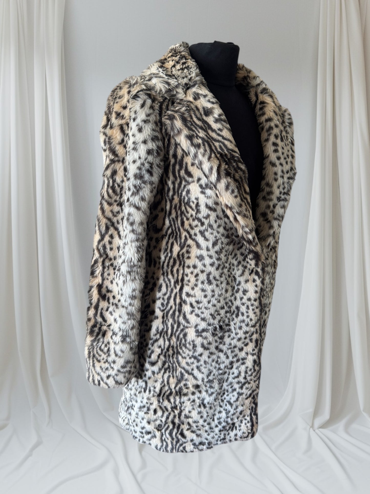 Faux Fur Leopard Print Statement Coat, S