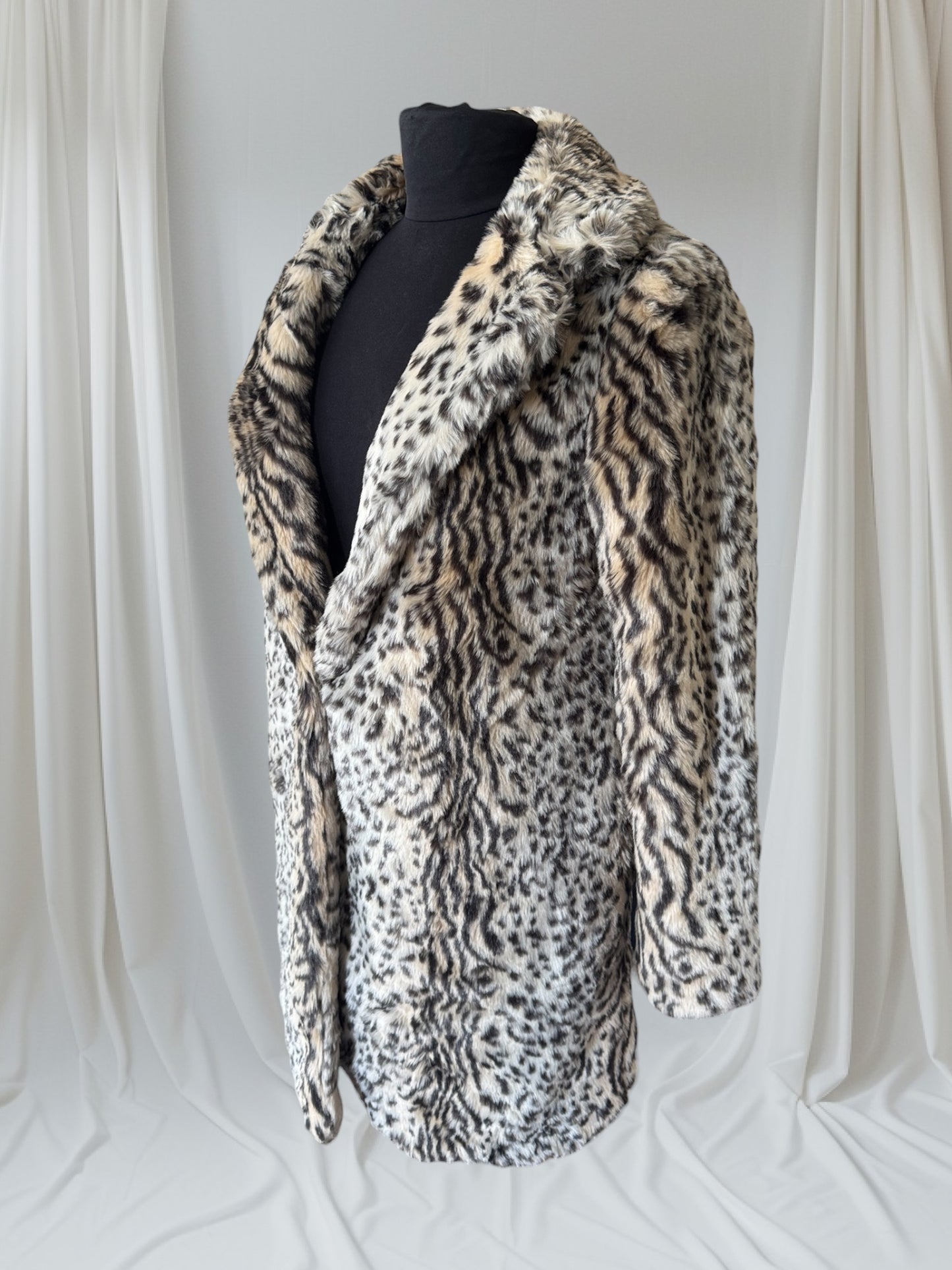 Faux Fur Leopard Print Statement Coat, S