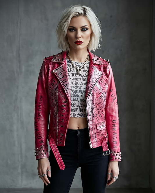 The Future is Unknown/ Live For Today Pink Leather Jacket, Small