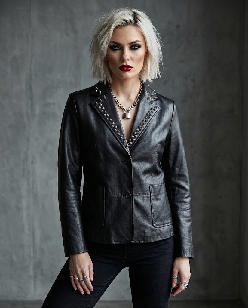 Spiked Leather Women's Blazer, Small