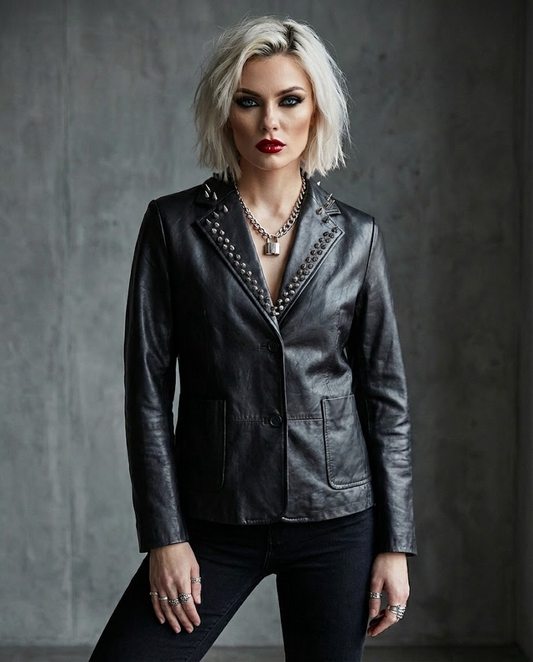 Spiked Leather Women's Blazer, Small