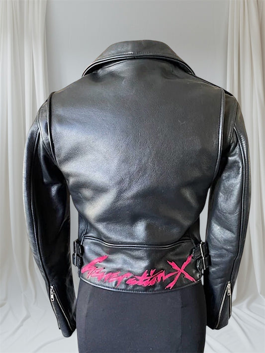 Women's Black Leather Motorcycle Jacket, Small- Generation X