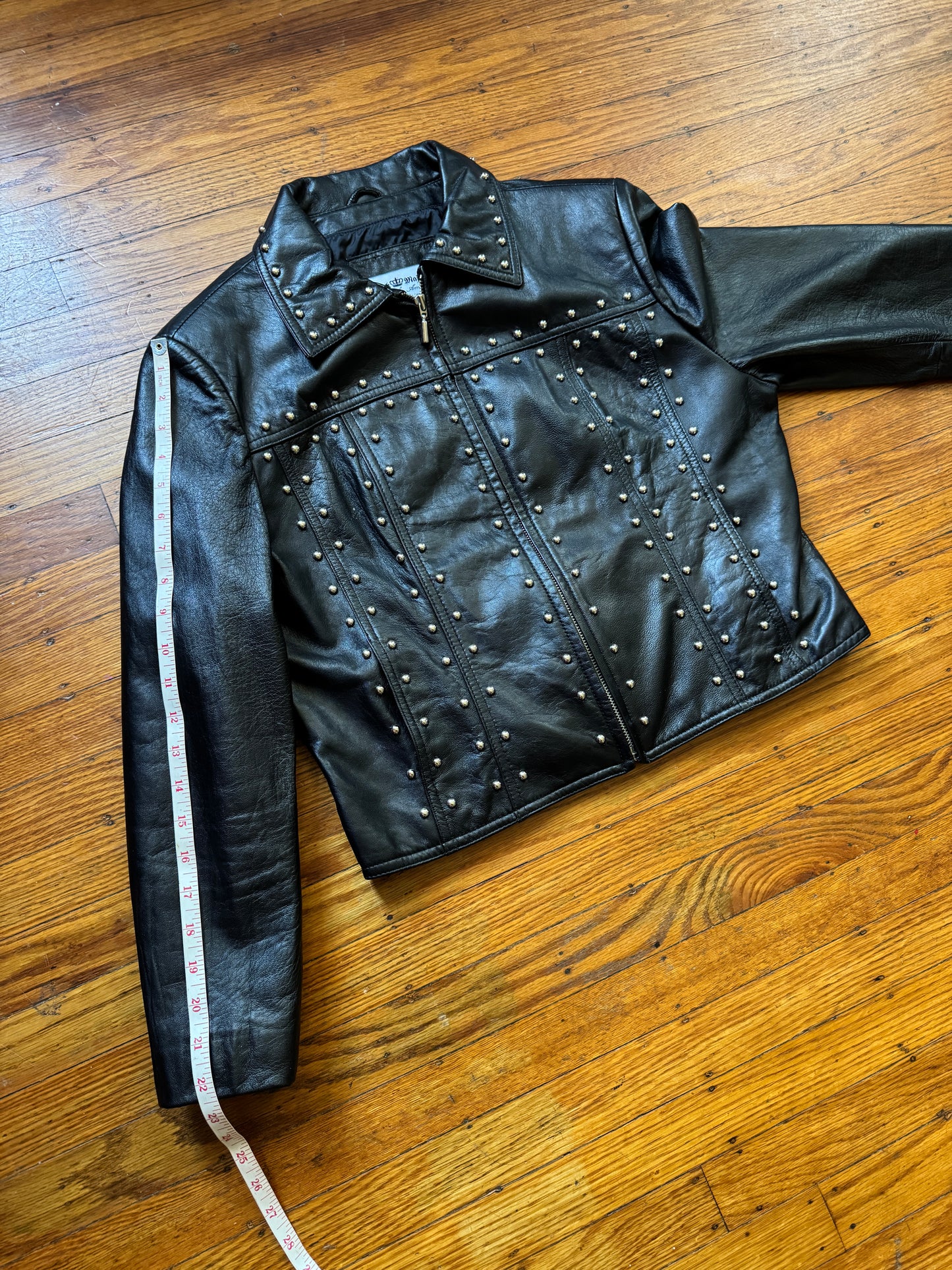 Women's Studded Vintage Leather Jacket, L