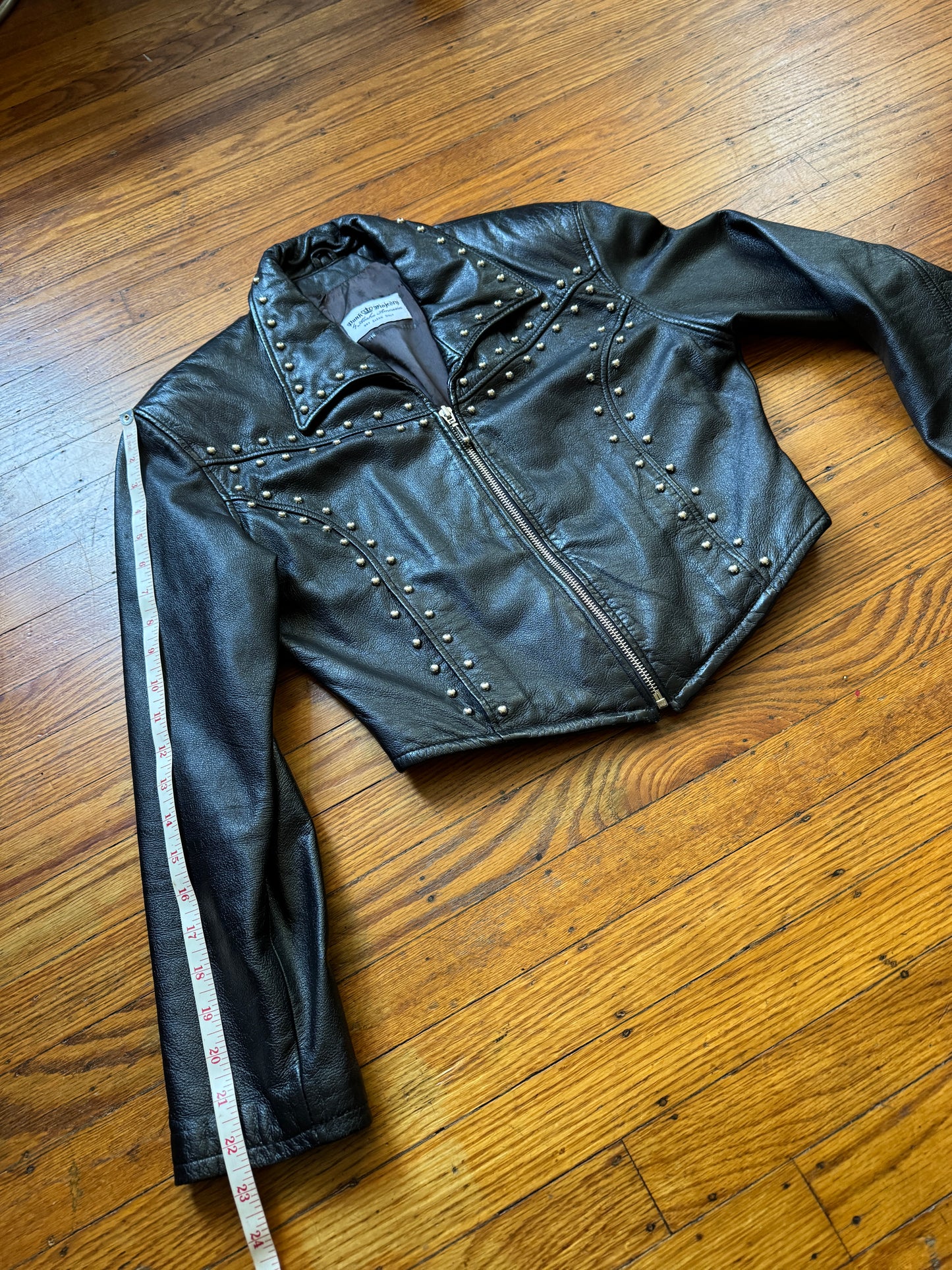 Women's Studded Vintage Leather Jacket, S