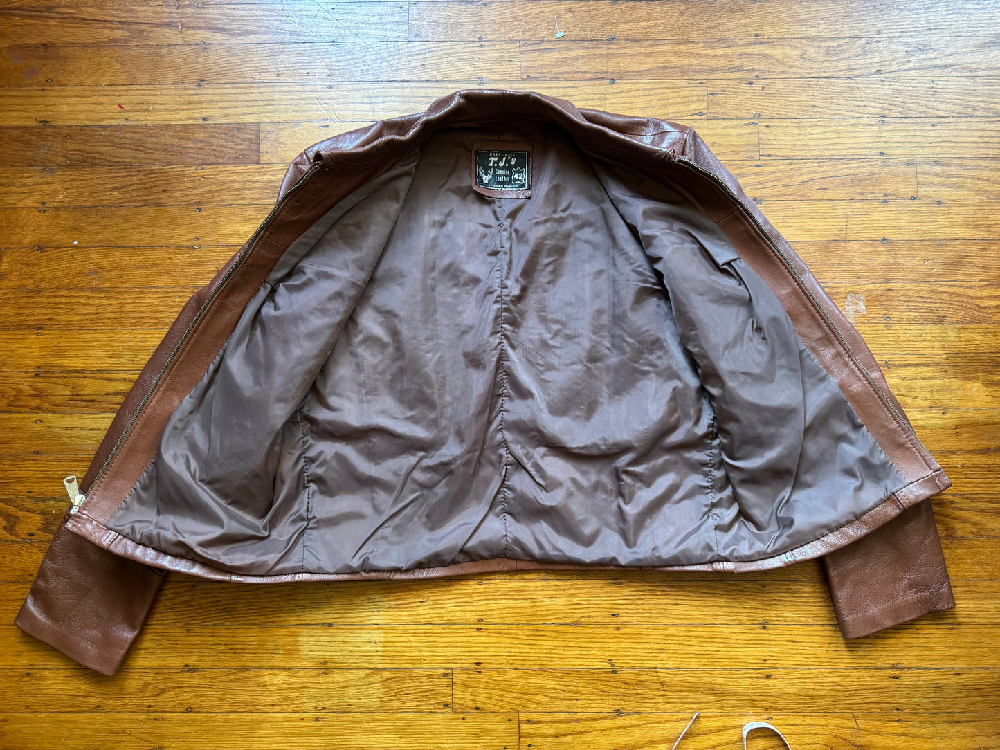 Men's Brown Vintage Leather Jacket, Large, 42