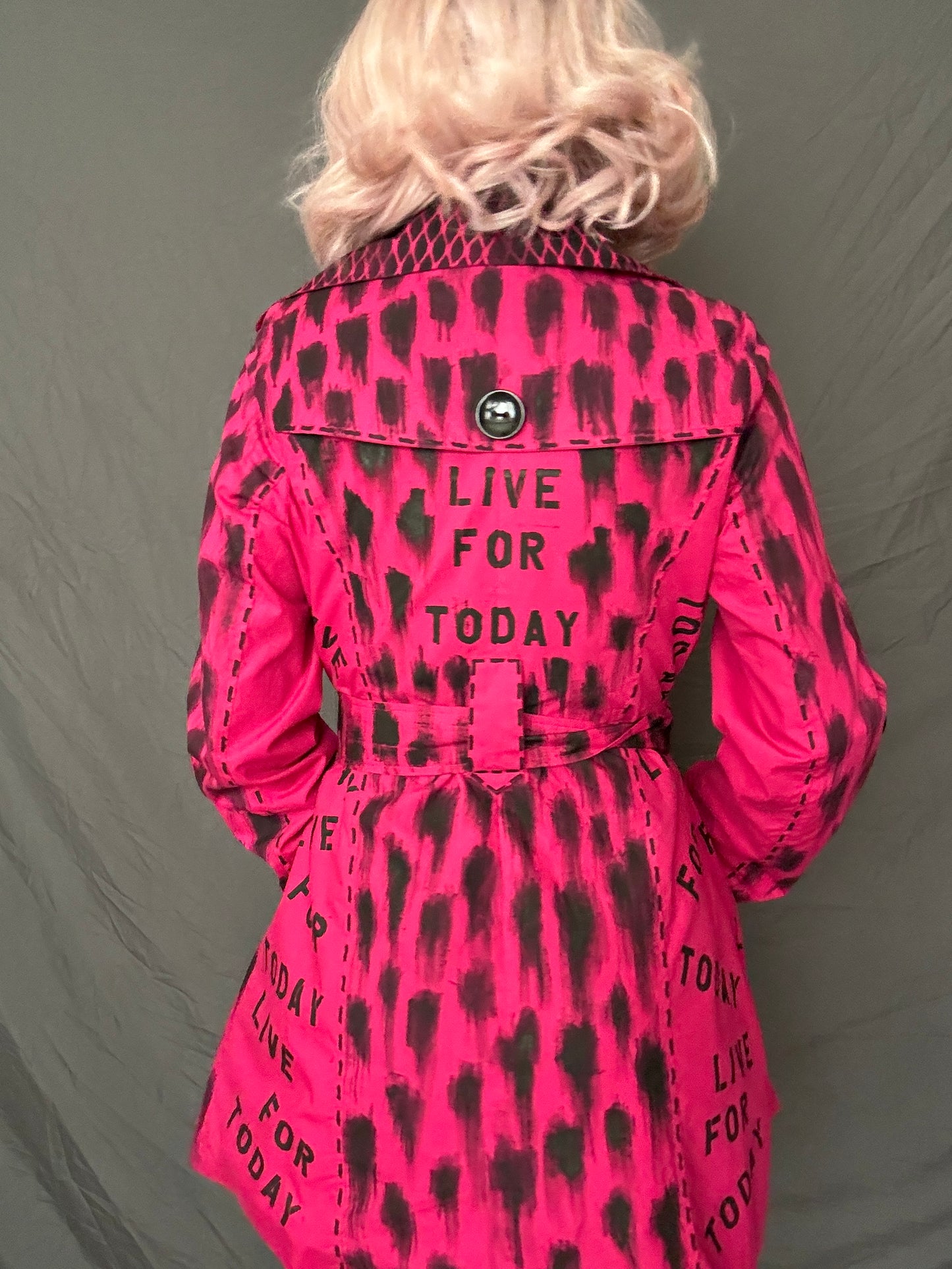 hot pink upcycled trench coat