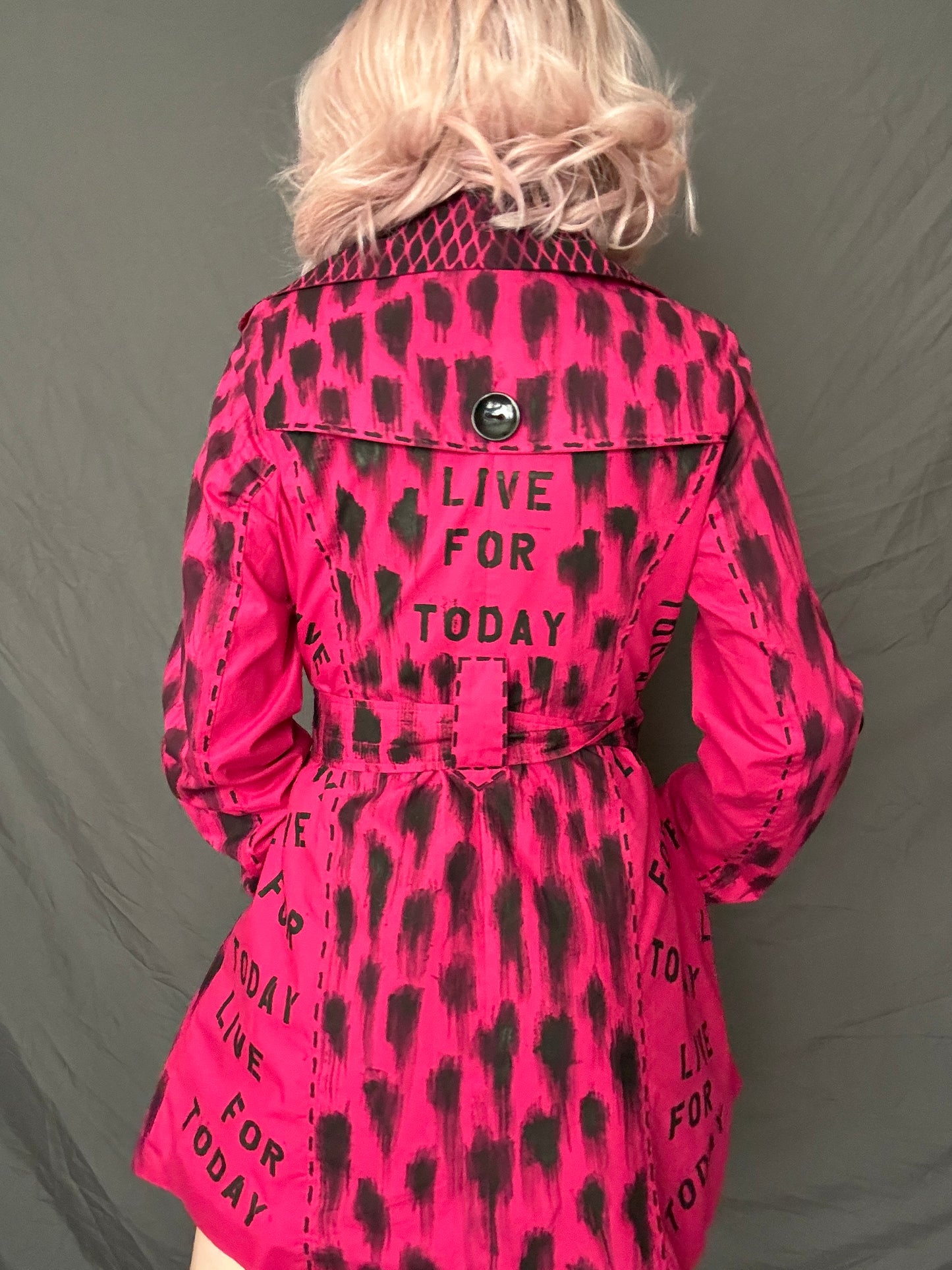 hot pink upcycled trench coat