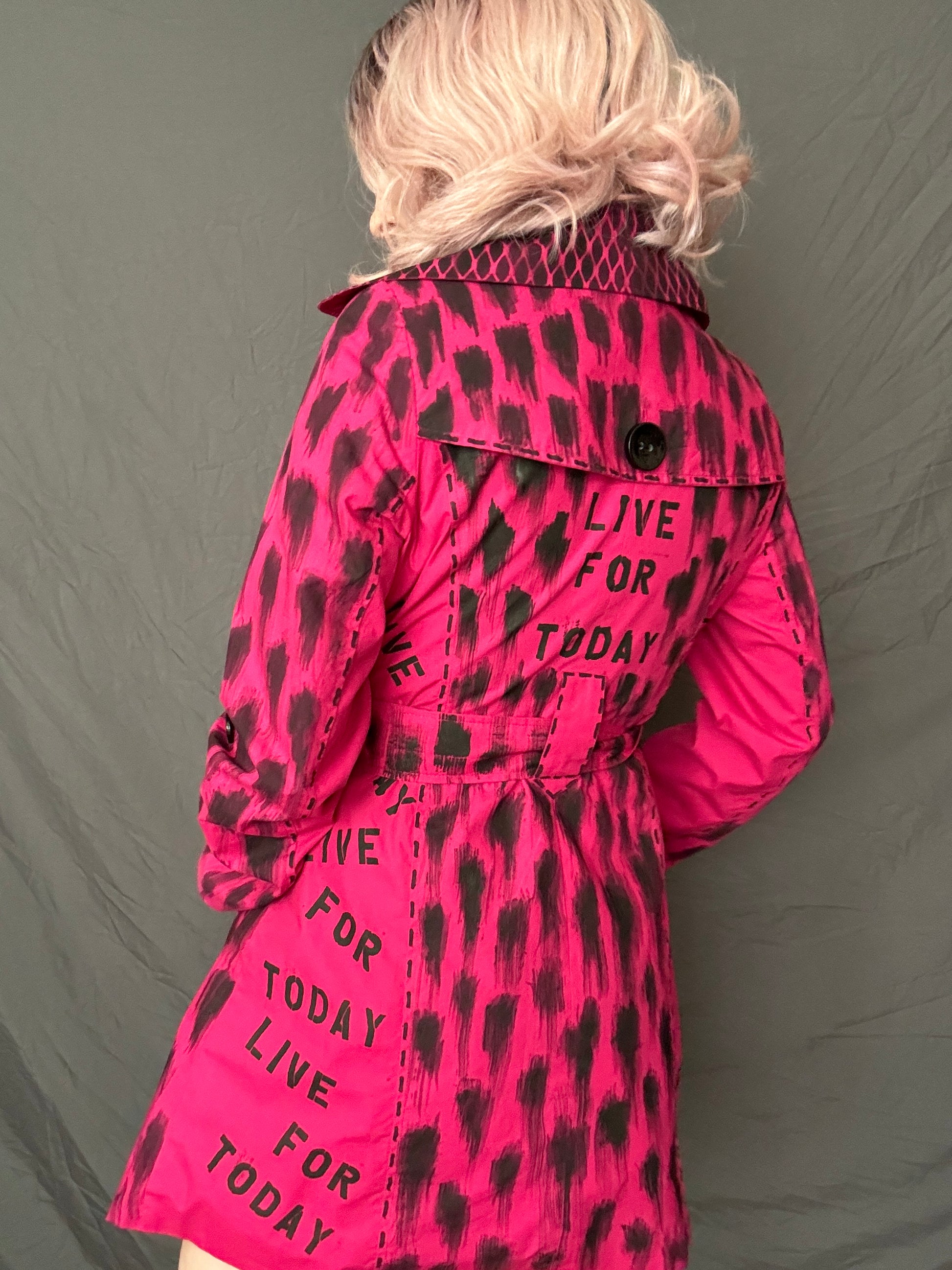 hot pink upcycled trench coat