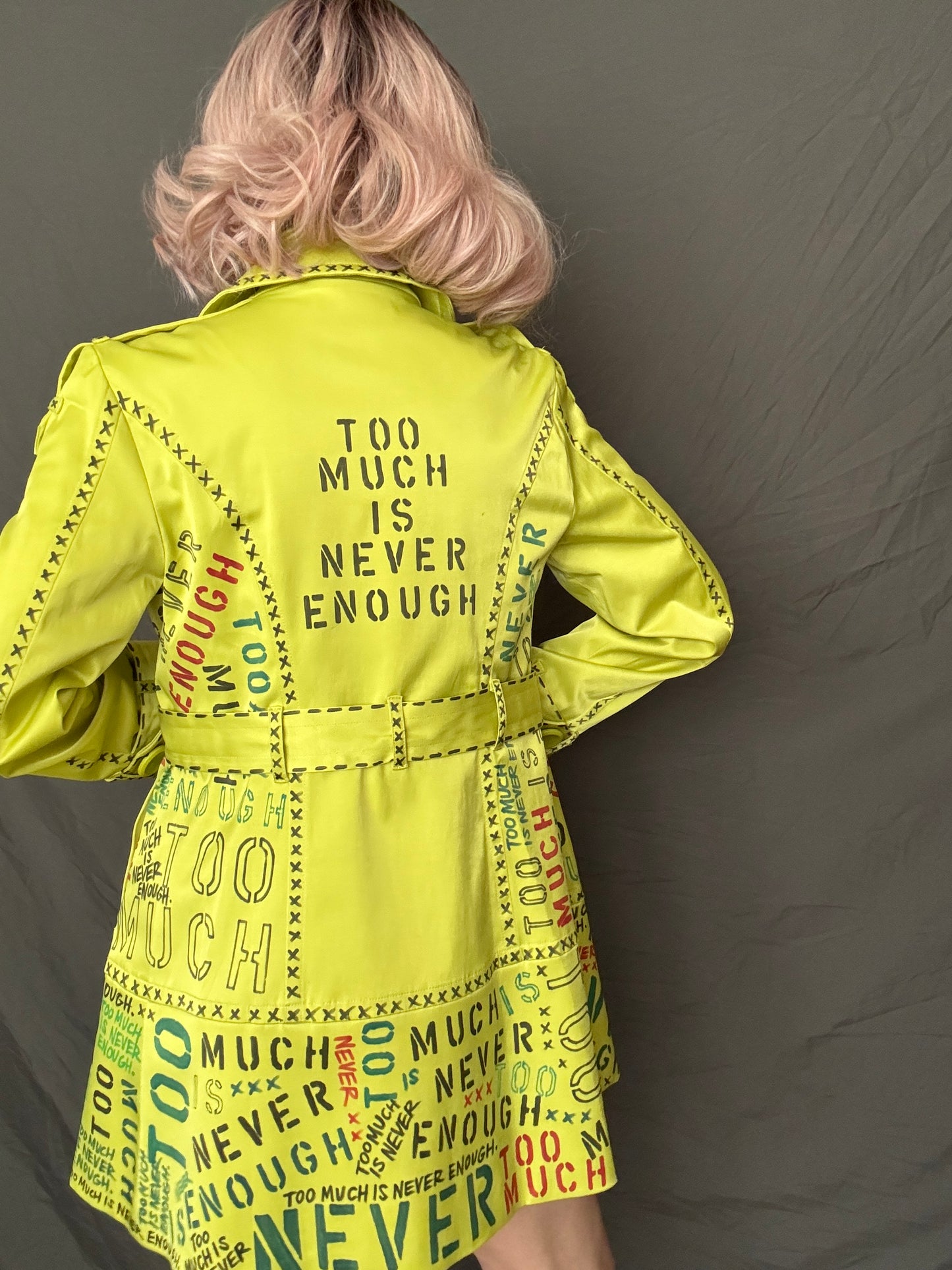 TOO MUCH IS NEVER ENOUGH Womens Chartreuse Trench Coat, Small