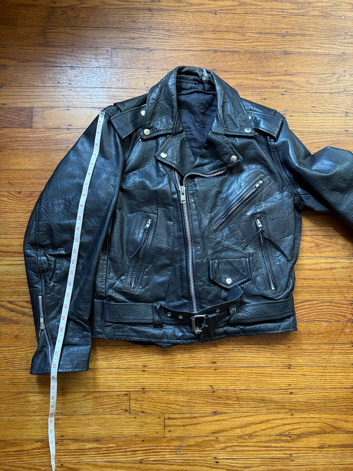 mens vintage leather motorcycle jacket 1980s