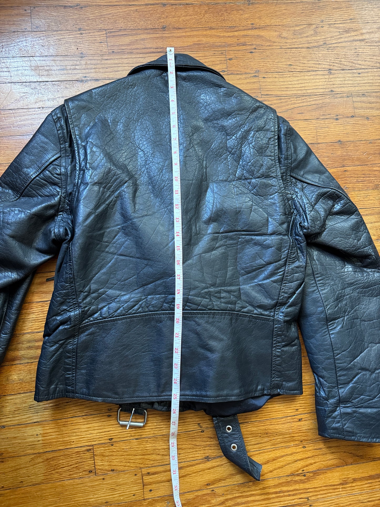 Men's Vintage Black Leather Motorcycle Jacket, 40, M