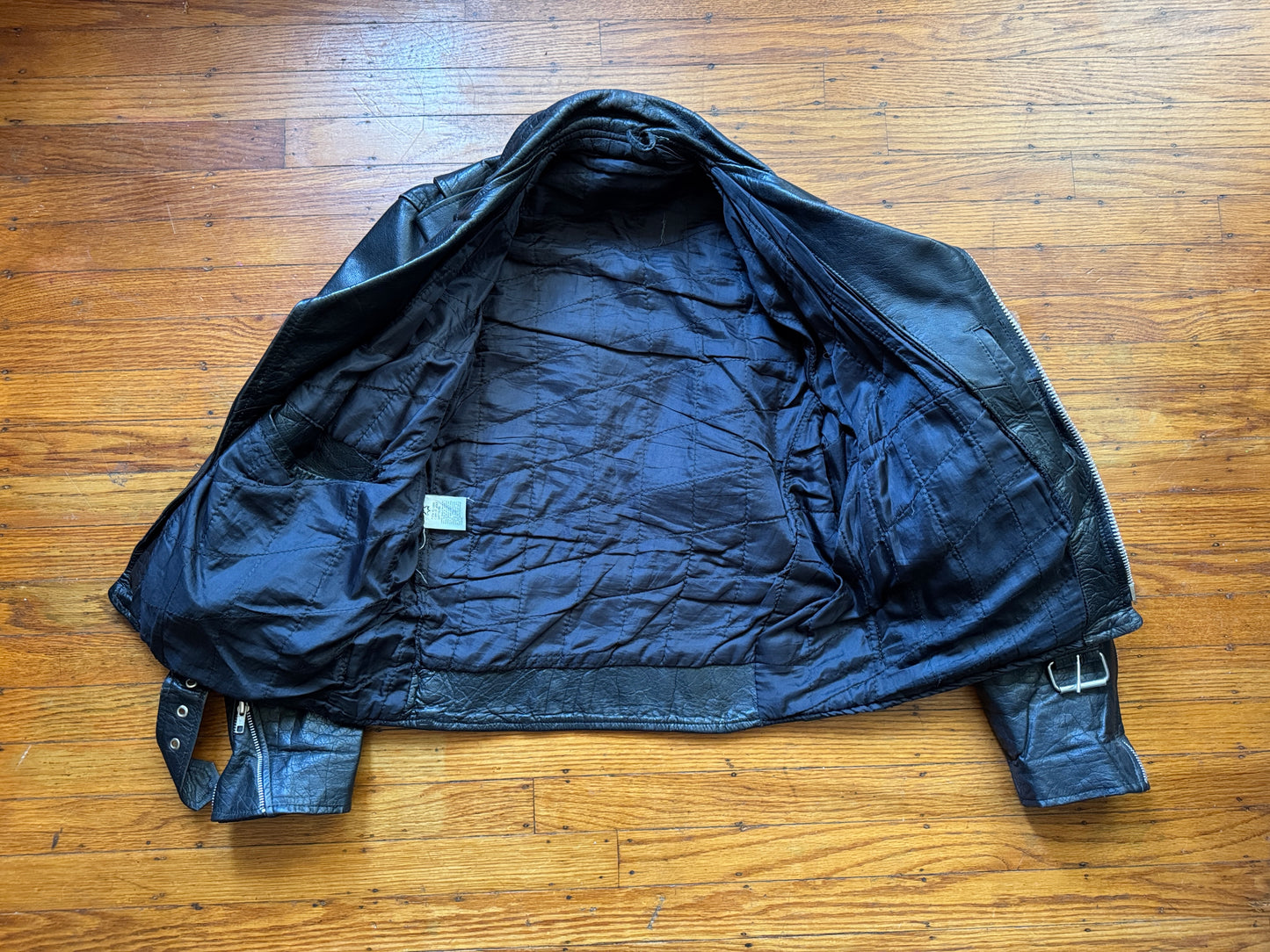 Men's Vintage Black Leather Motorcycle Jacket, 40, M