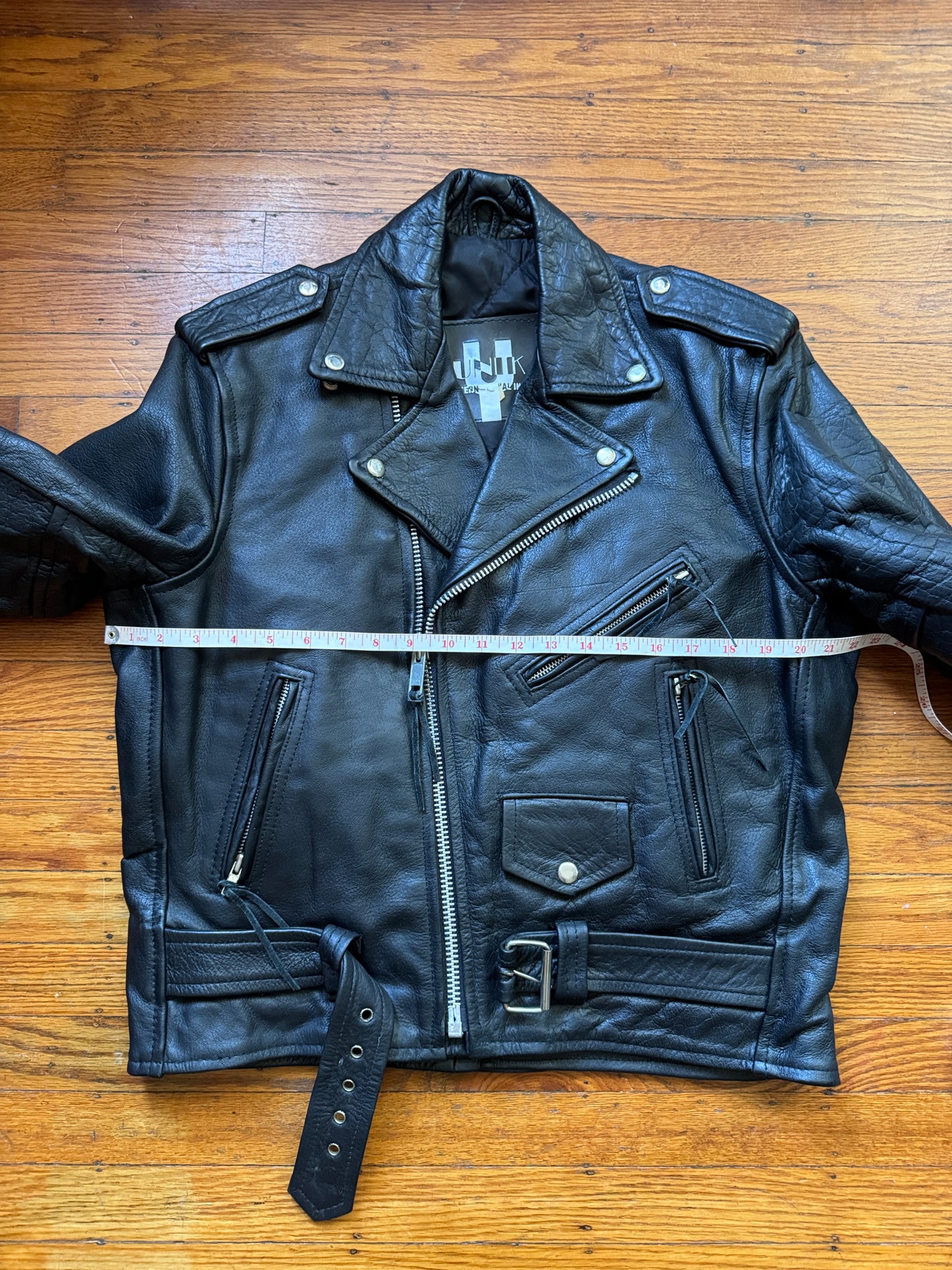 Men's Vintage Black Leather Motorcycle Jacket, 40, M