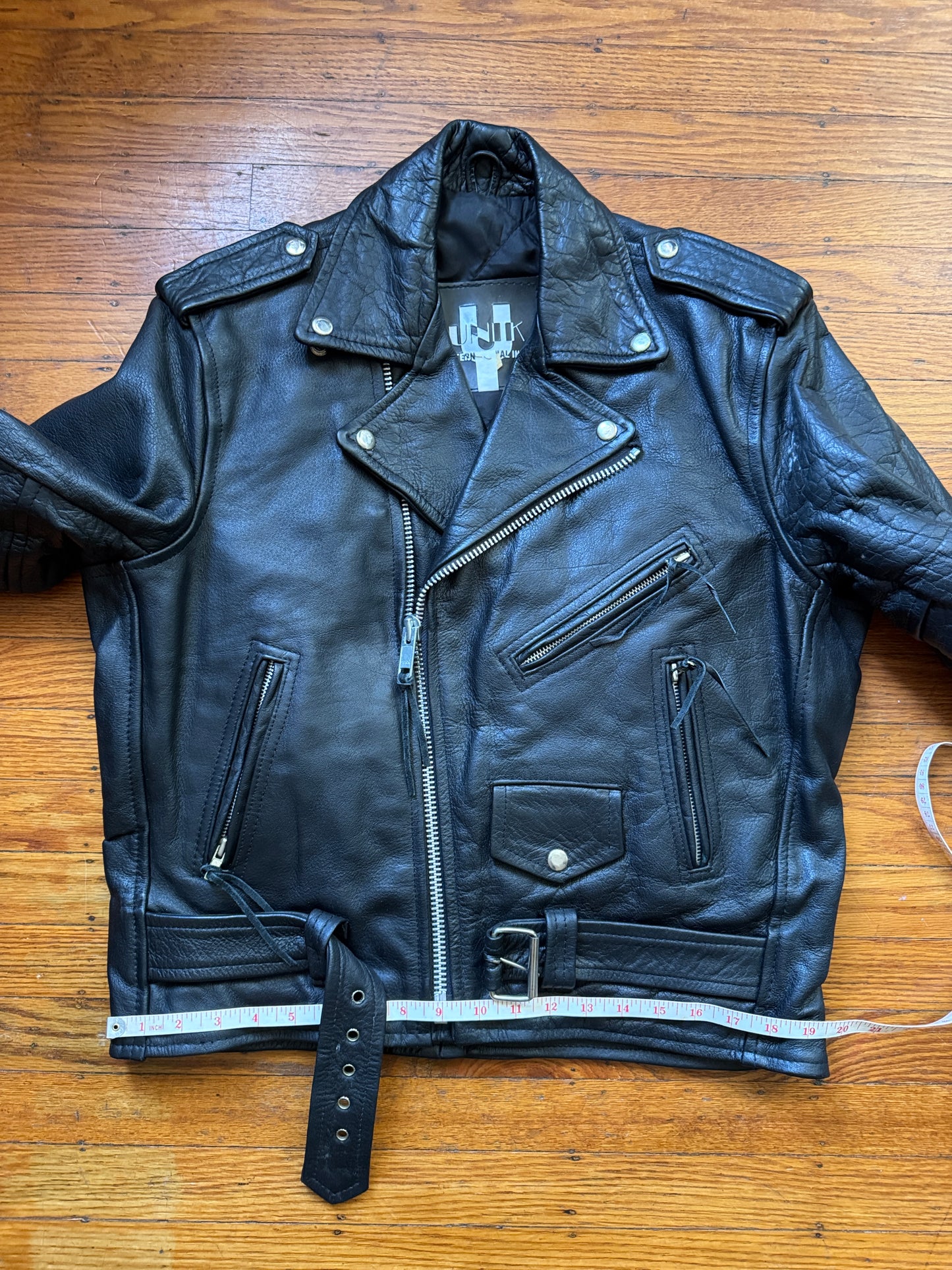 Men's Vintage Black Leather Motorcycle Jacket, 40, M