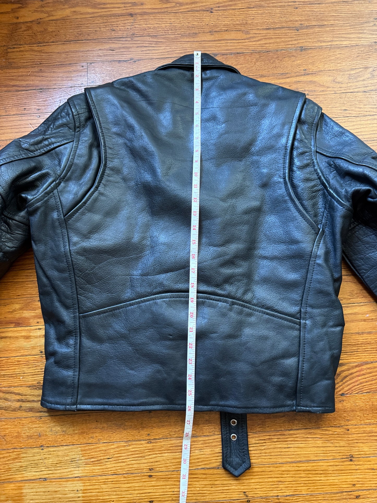 Men's Vintage Black Leather Motorcycle Jacket, 40, M