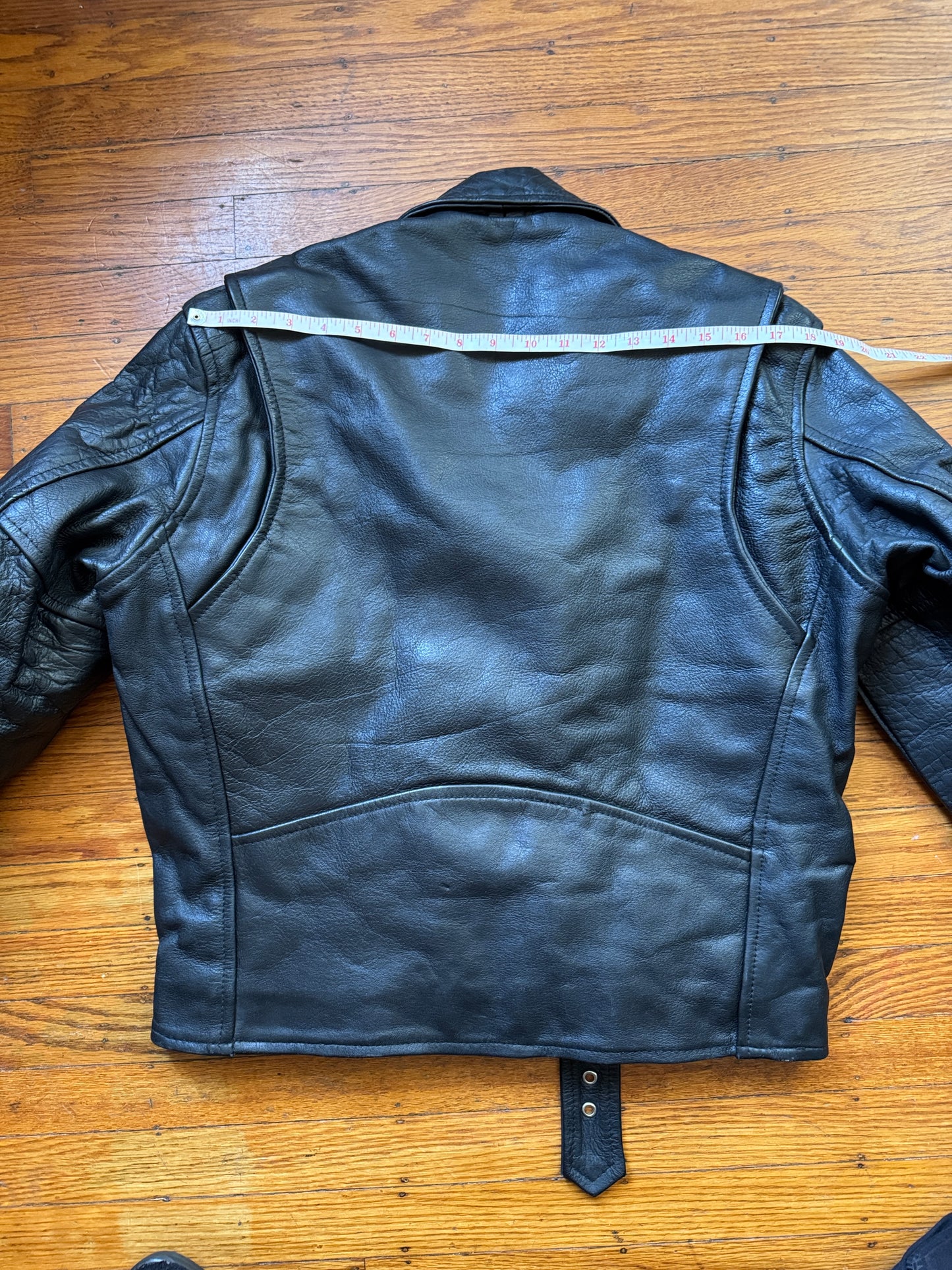 Men's Vintage Black Leather Motorcycle Jacket, 40, M