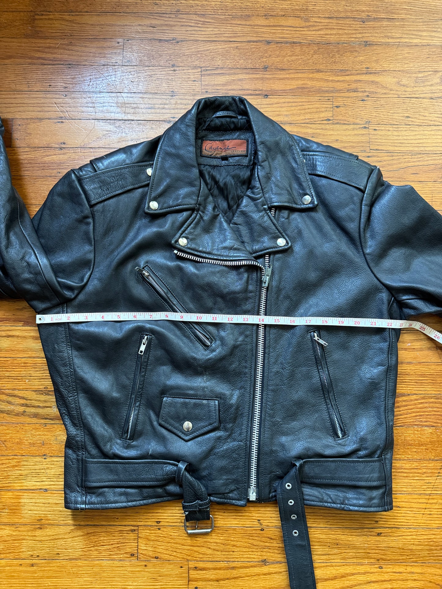 Men's Vintage Black Leather Motorcycle Jacket, 40, M