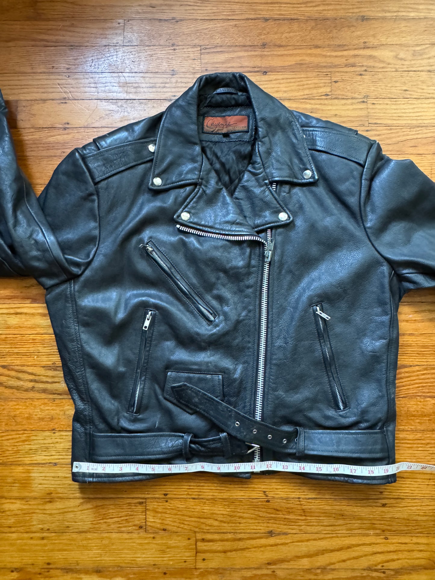 Men's Vintage Black Leather Motorcycle Jacket, 40, M