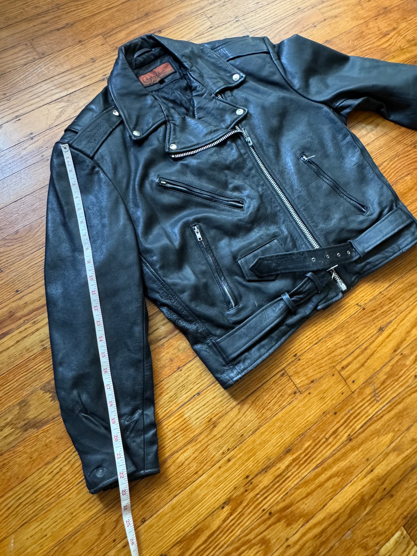 Men's Vintage Black Leather Motorcycle Jacket, 40, M