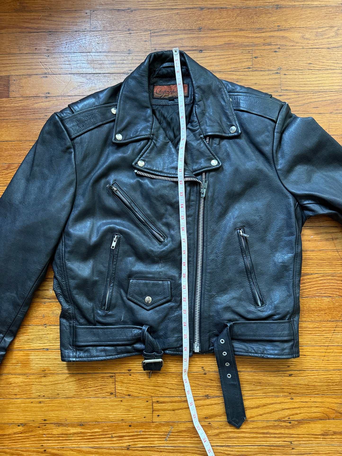 Men's Vintage Black Leather Motorcycle Jacket, 40, M