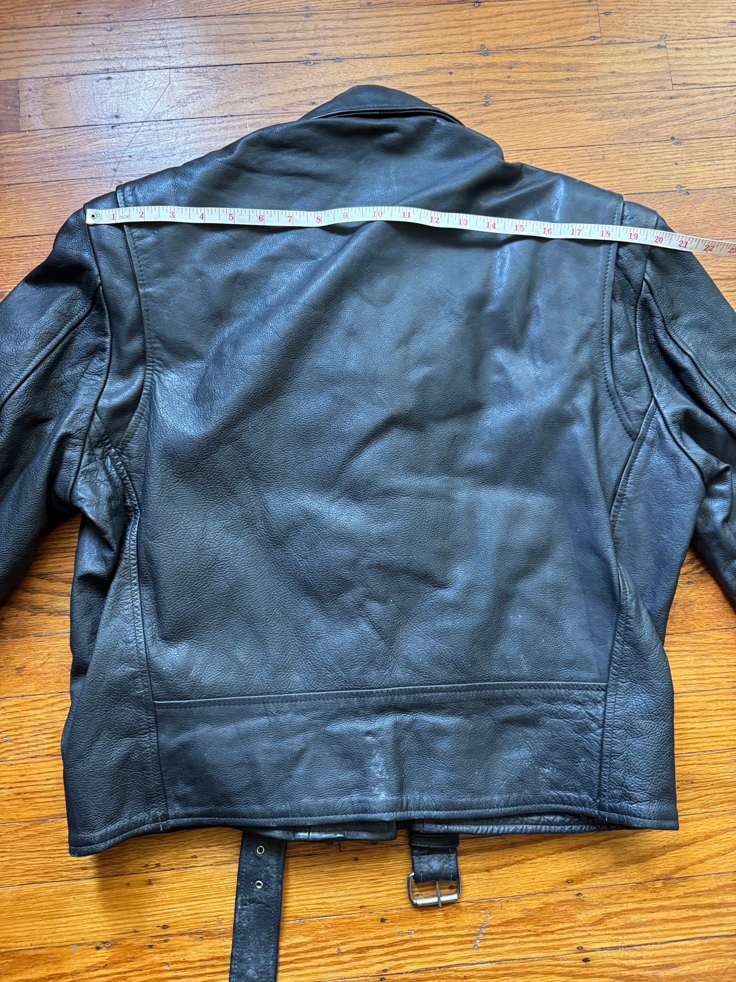 Men's Vintage Black Leather Motorcycle Jacket, 40, M