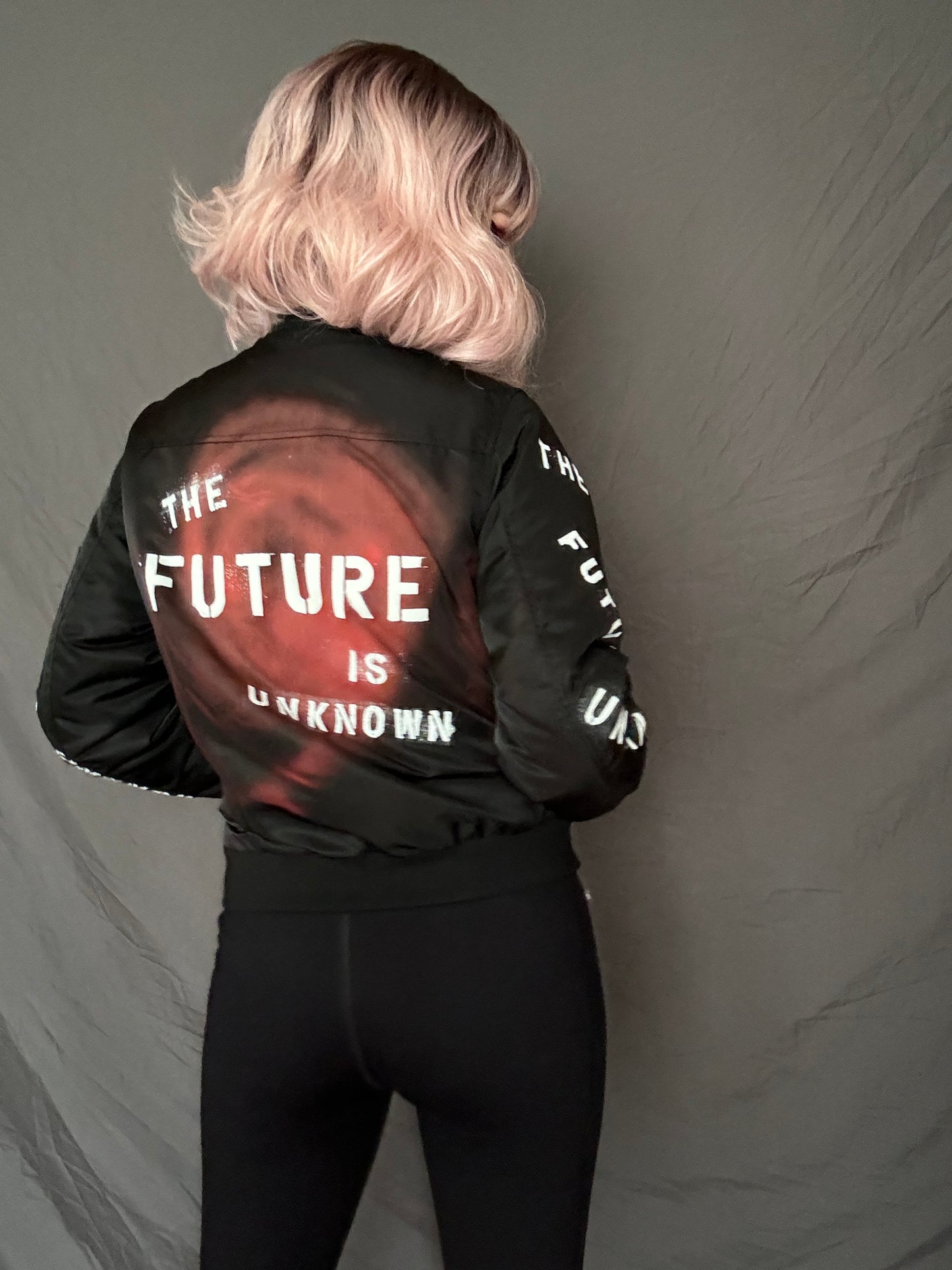 THE FUTURE IS UNKNOWN Womens Bomber Jacket, Small (Custom Order in any size)