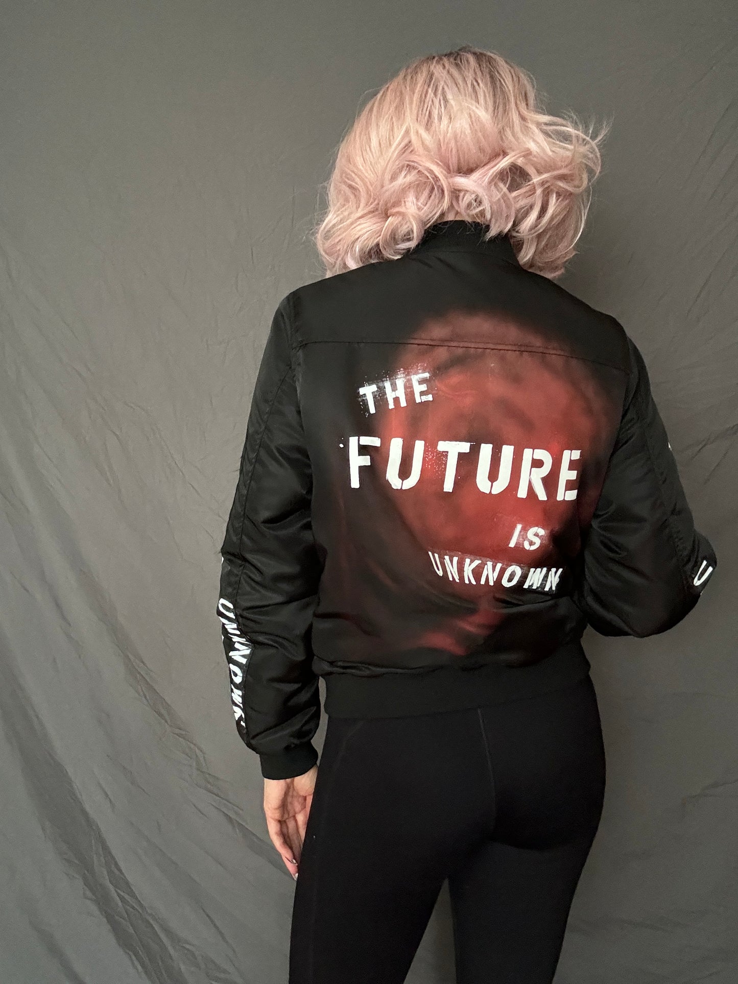 THE FUTURE IS UNKNOWN Womens Bomber Jacket, Small (Custom Order in any size)