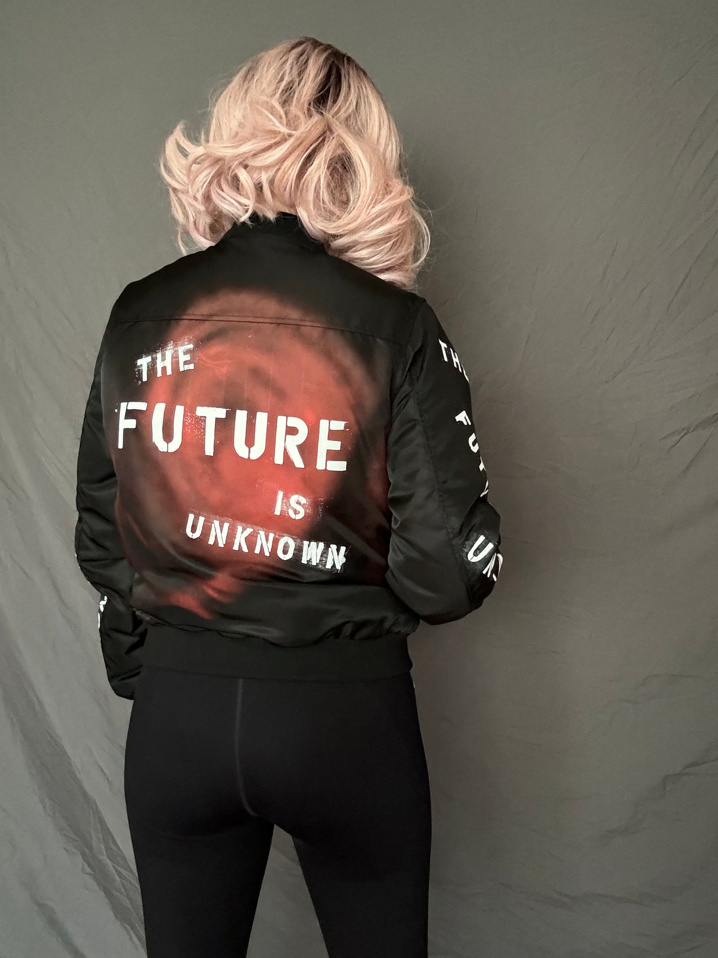 THE FUTURE IS UNKNOWN Womens Bomber Jacket, Small (Custom Order in any size)