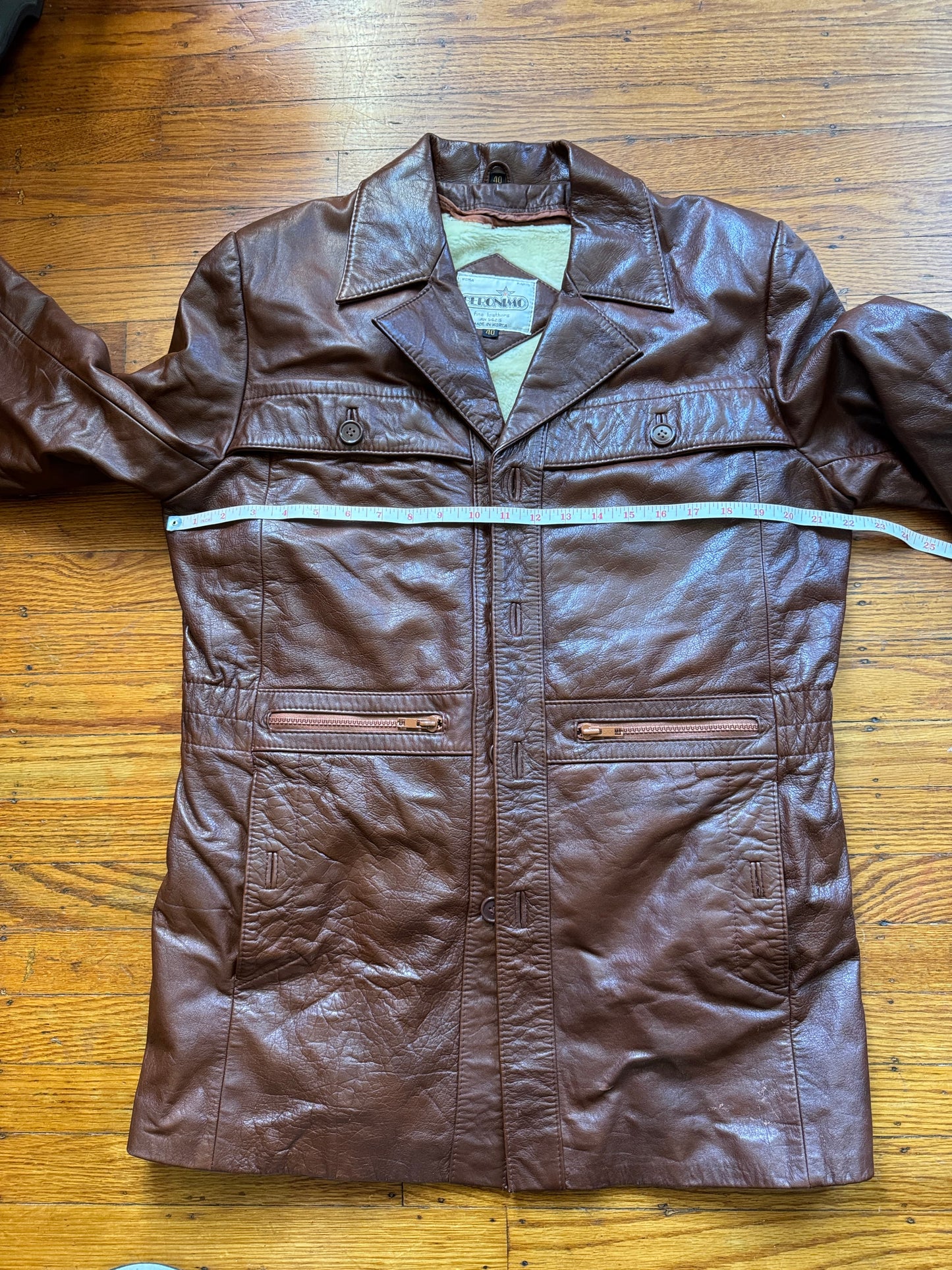 Men's 1970's Brown Vintage Leather Jacket, Large, M 40