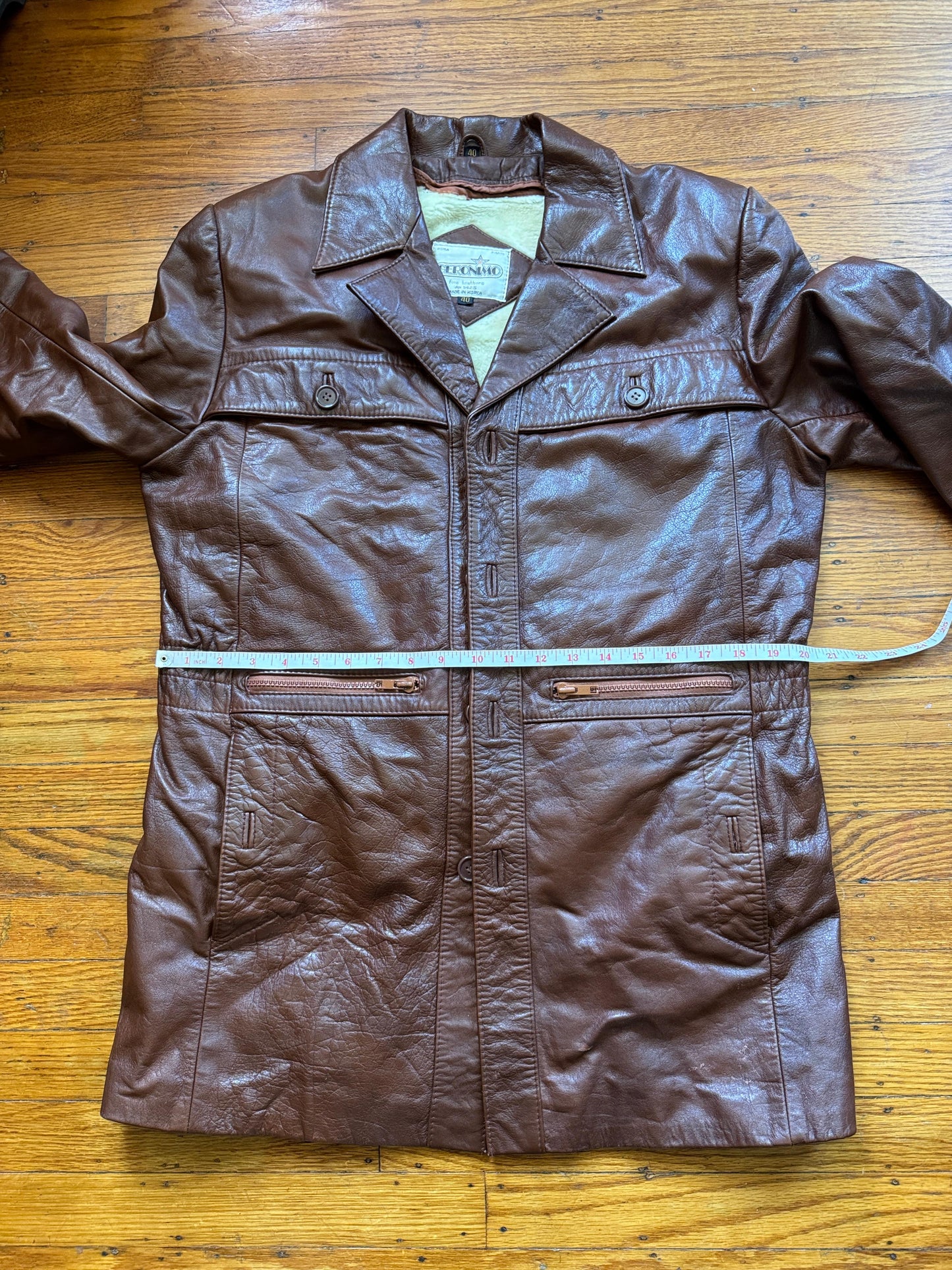 Men's 1970's Brown Vintage Leather Jacket, Large, M 40
