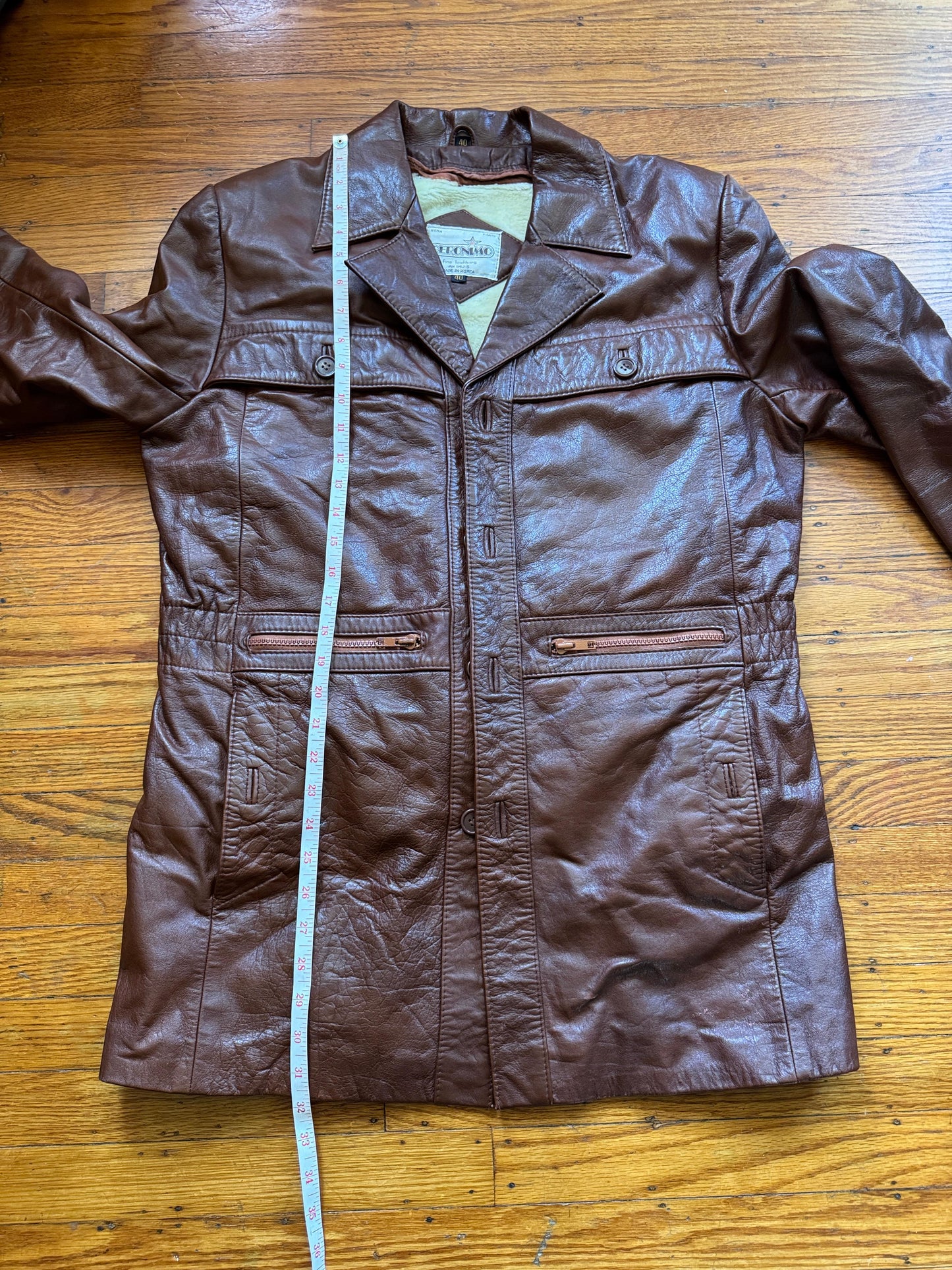 Men's 1970's Brown Vintage Leather Jacket, Large, M 40
