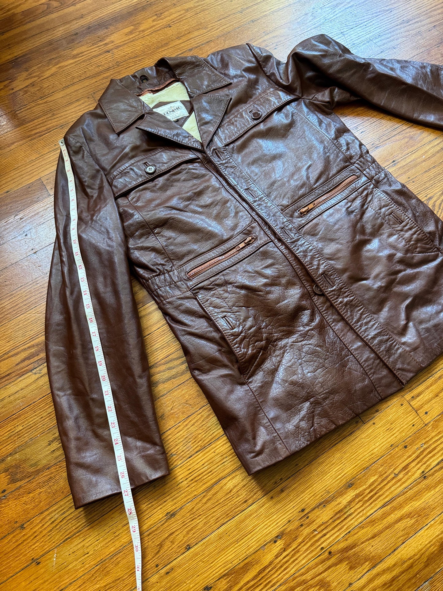 Men's 1970's Brown Vintage Leather Jacket, Large, M 40