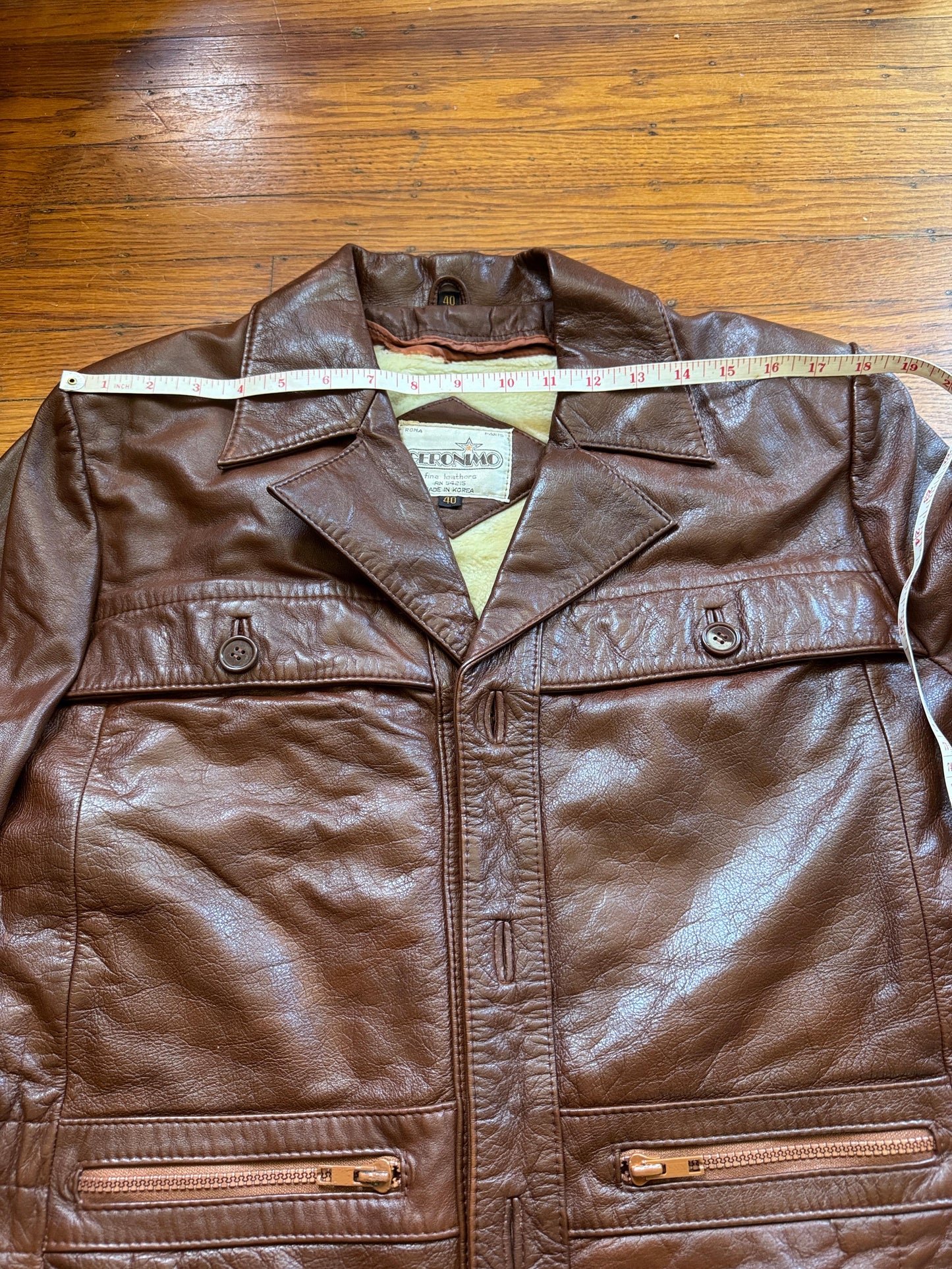 Men's 1970's Brown Vintage Leather Jacket, Large, M 40