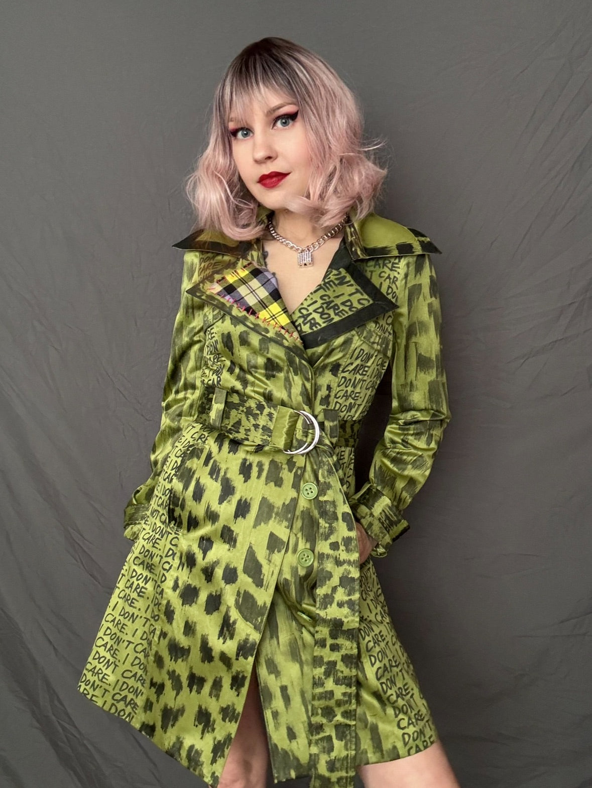 womens chartreuse custom trench coat