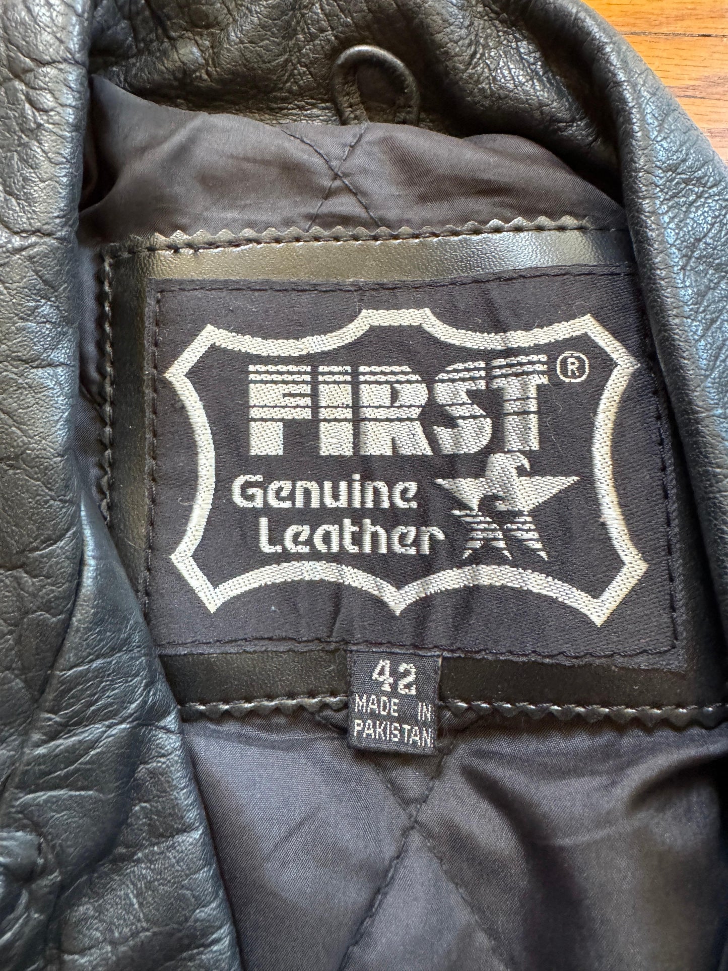 Men's Vintage Black Leather Motorcycle Jacket, 42, L
