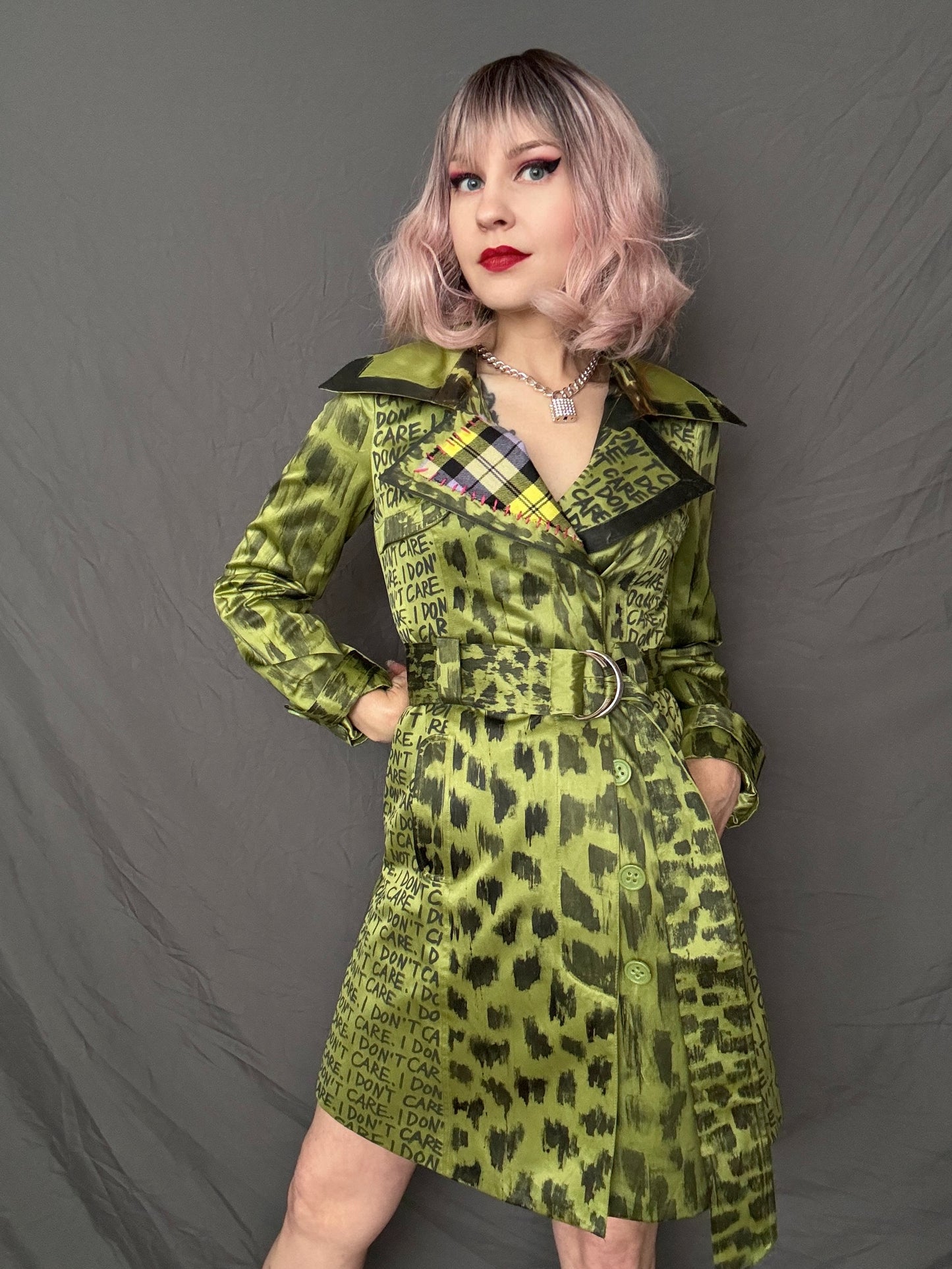 womens chartreuse custom trench coat