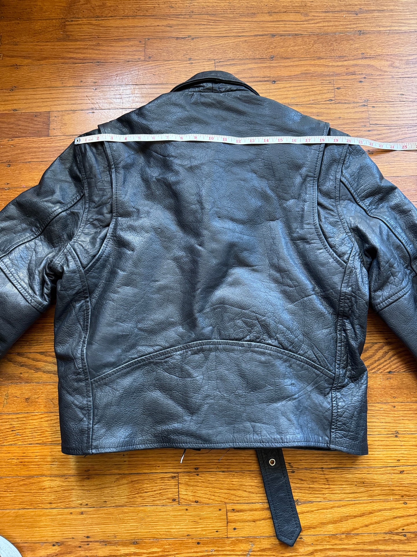 Men's Vintage Black Leather Motorcycle Jacket, 42, L
