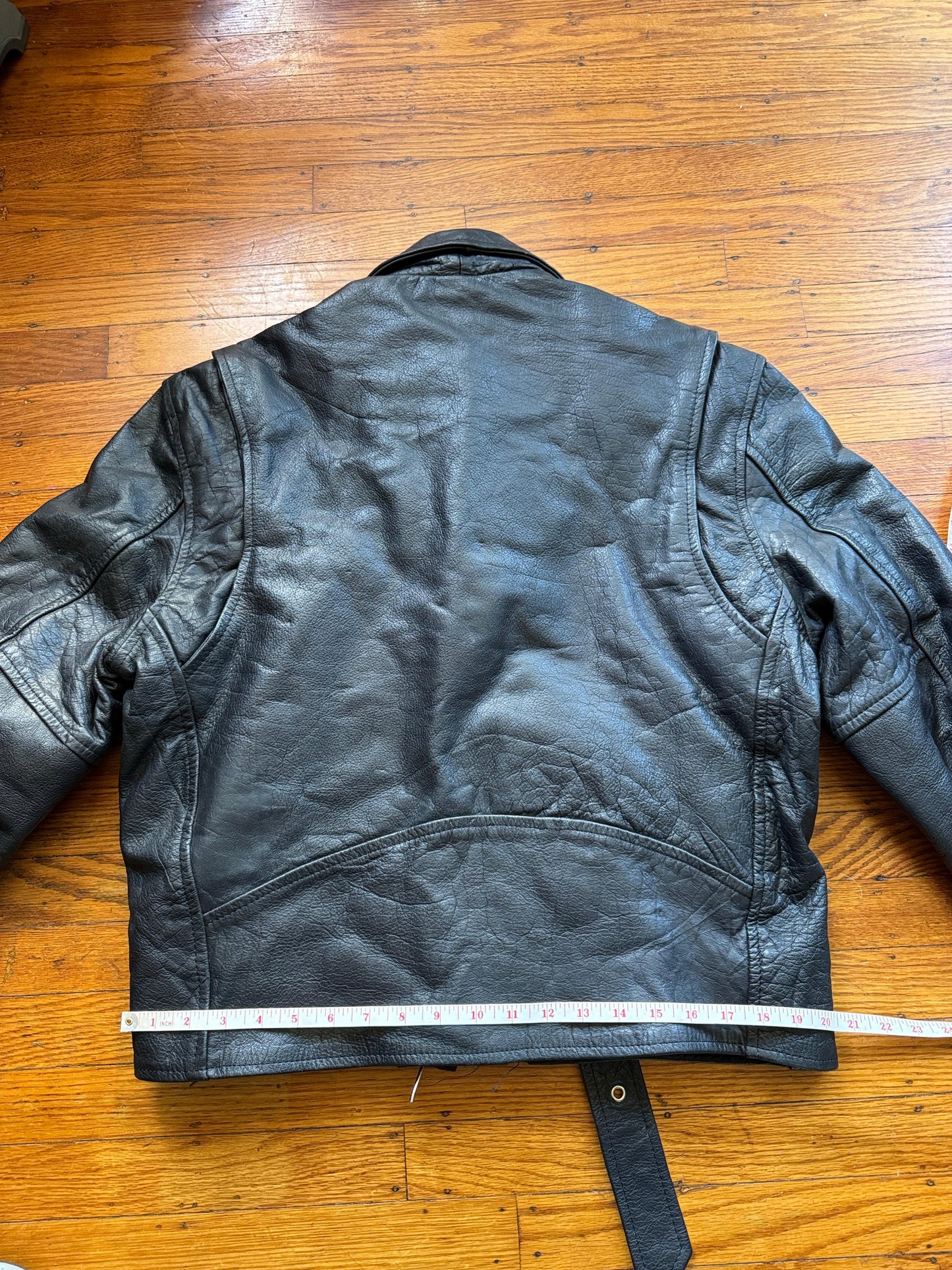Men's Vintage Black Leather Motorcycle Jacket, 42, L