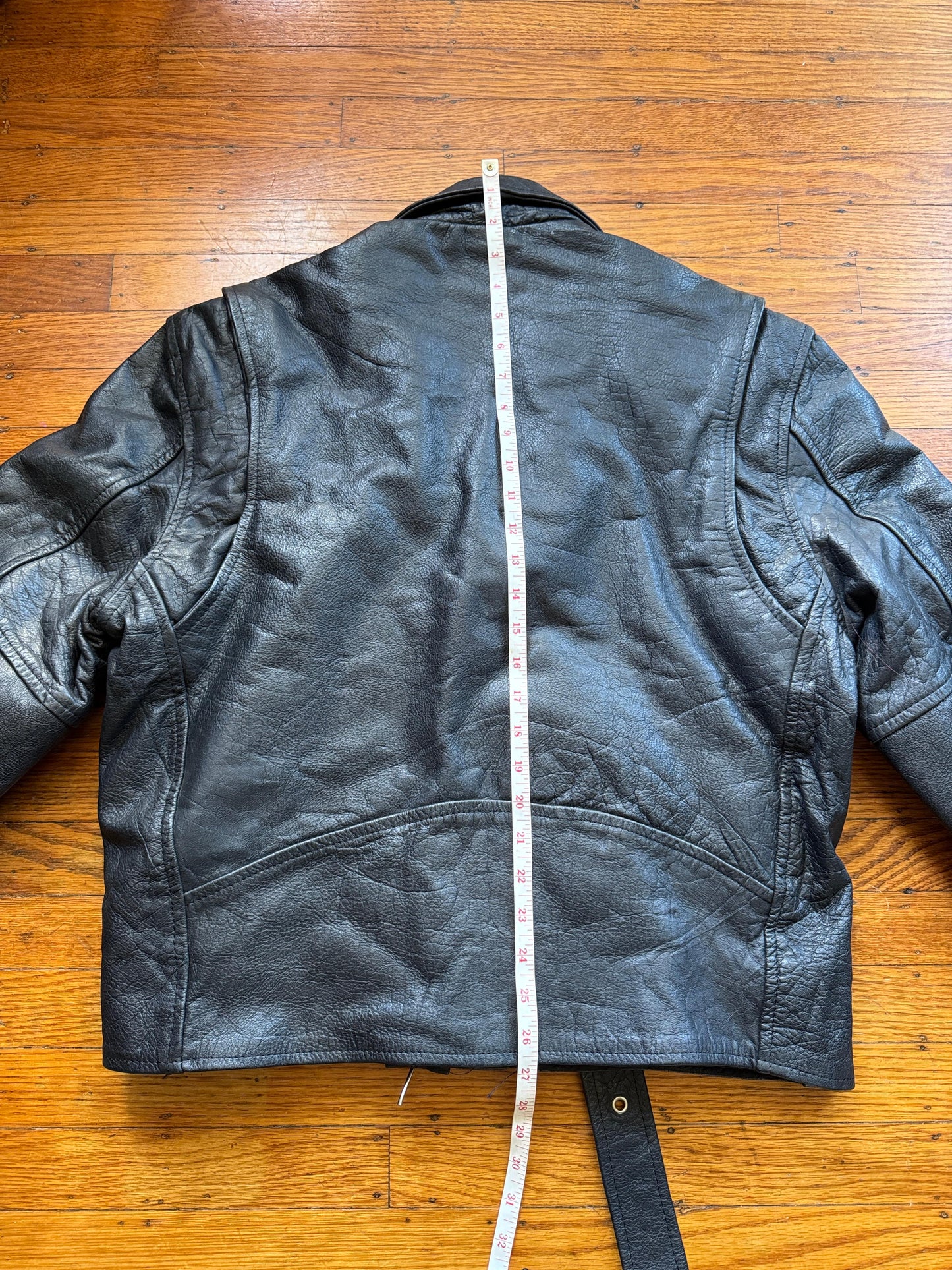 Men's Vintage Black Leather Motorcycle Jacket, 42, L