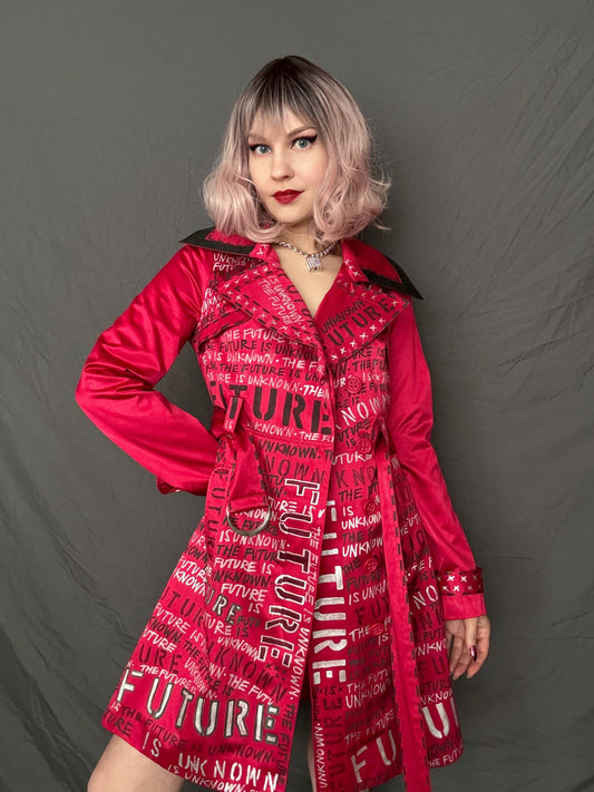 womens red upcycled punk trench coat