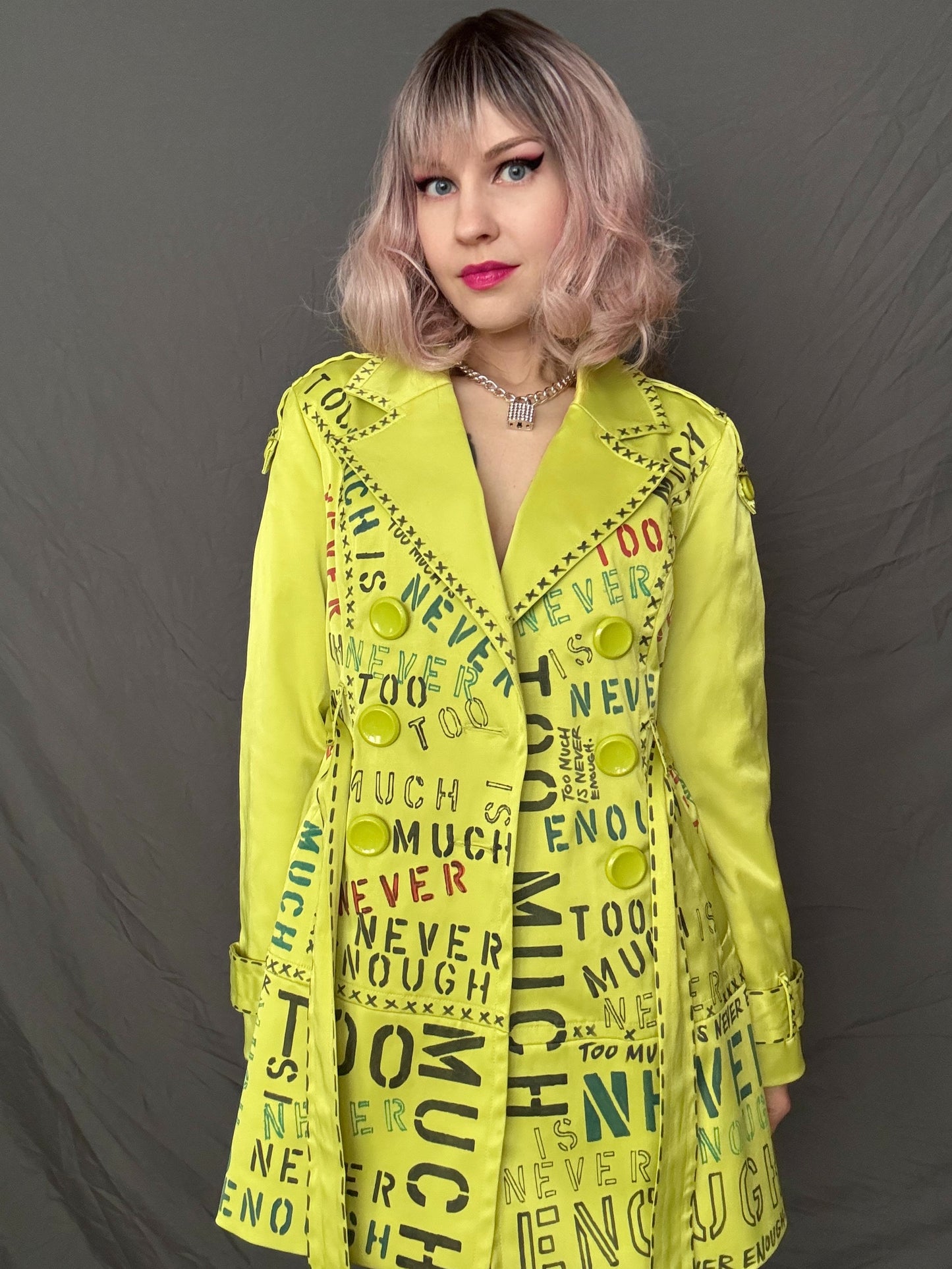 chartreuse trench coat