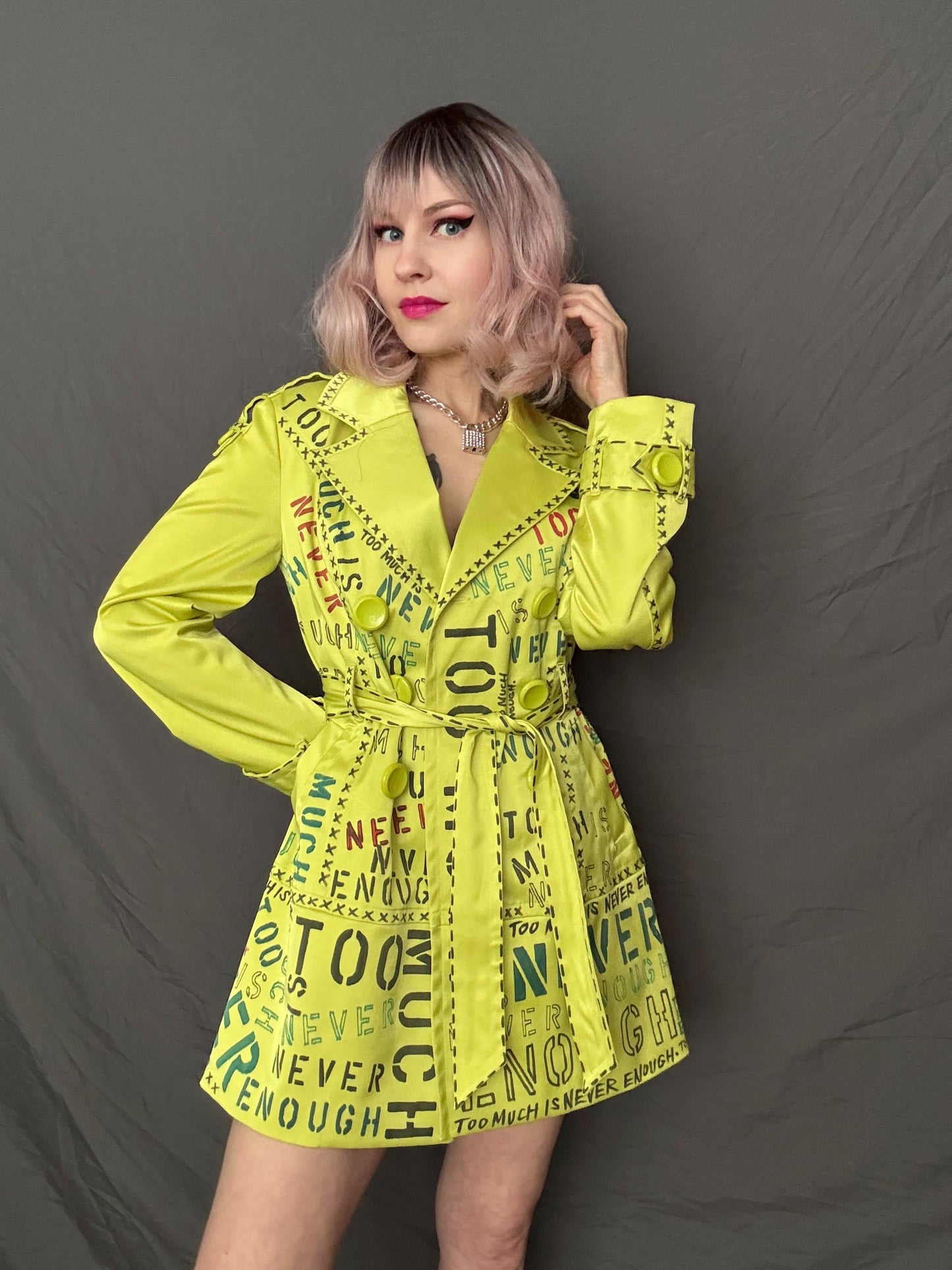 chartreuse trench coat