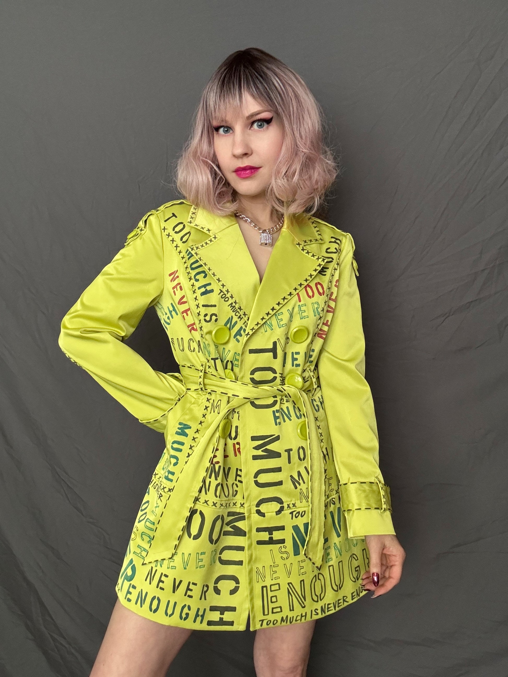 chartreuse trench coat