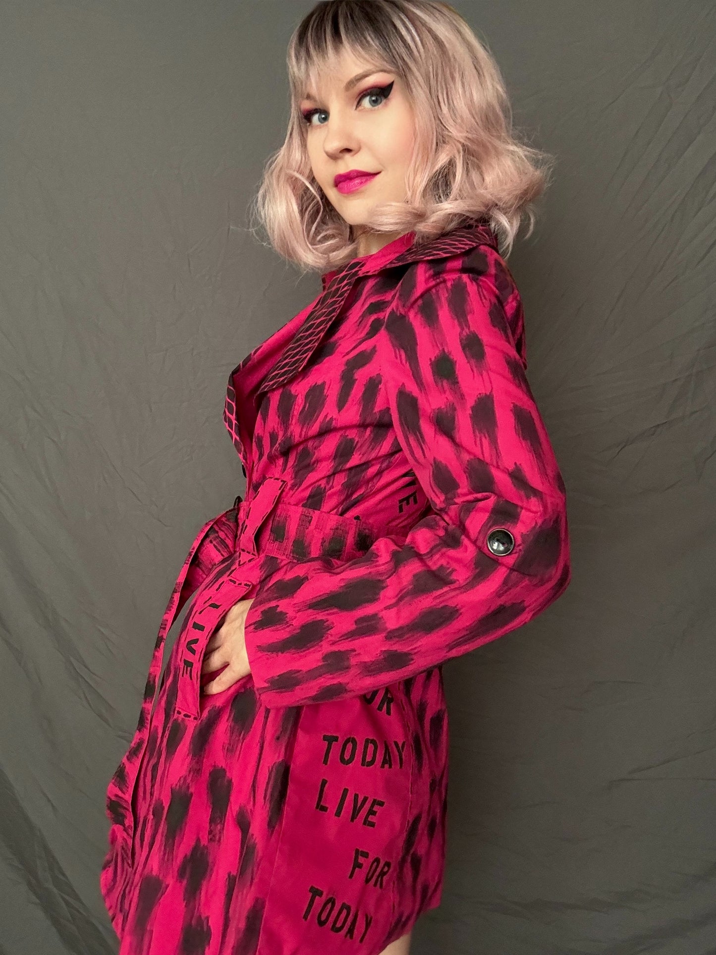 hot pink upcycled trench coat