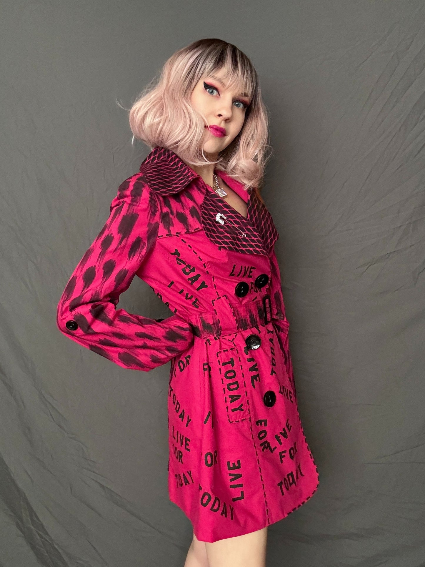 hot pink upcycled trench coat