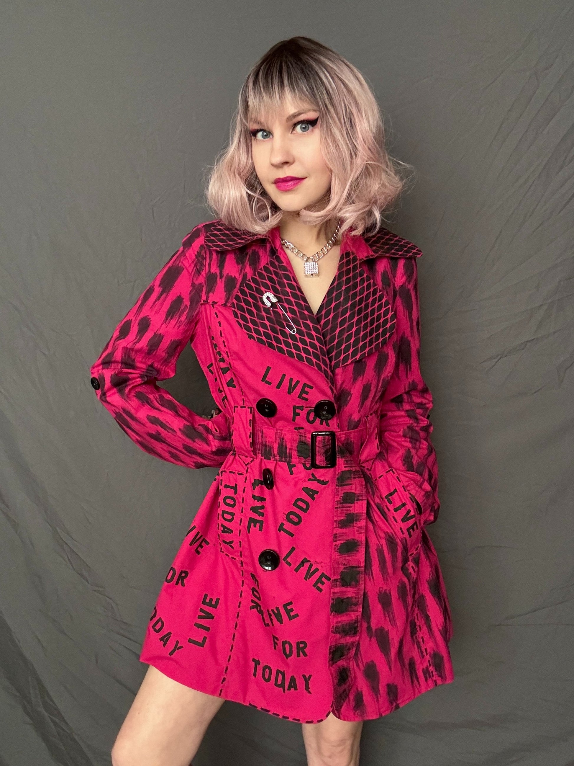 hot pink upcycled trench coat