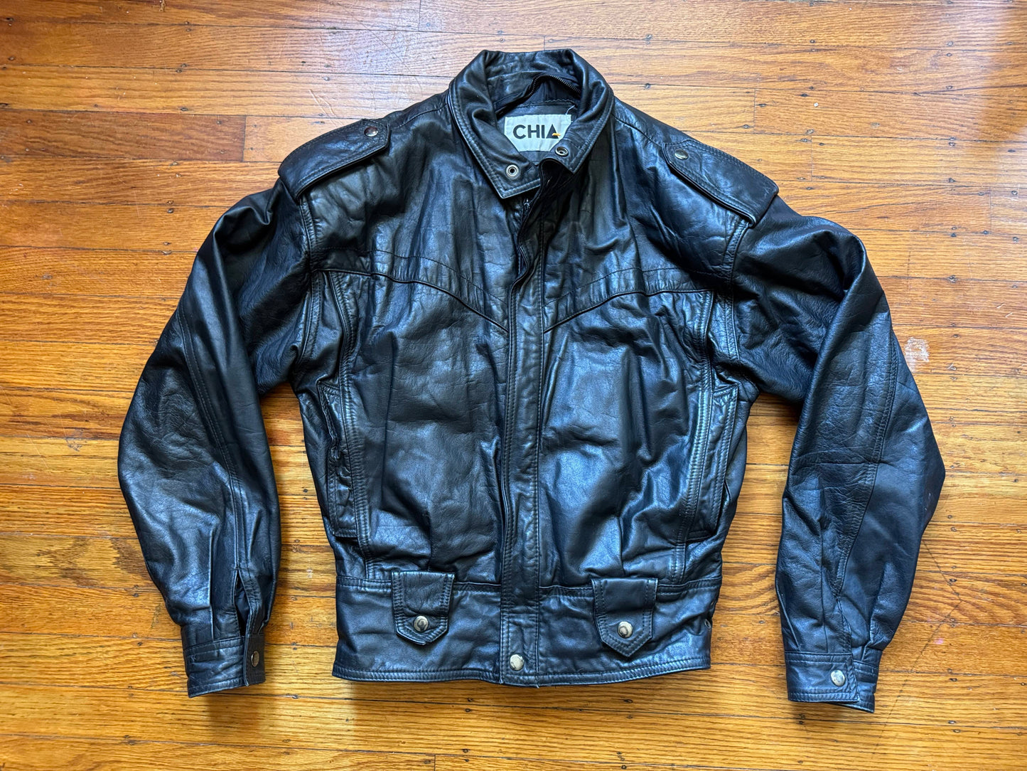 Women's Vintage 1980s Leather Moto Jacket, Medium