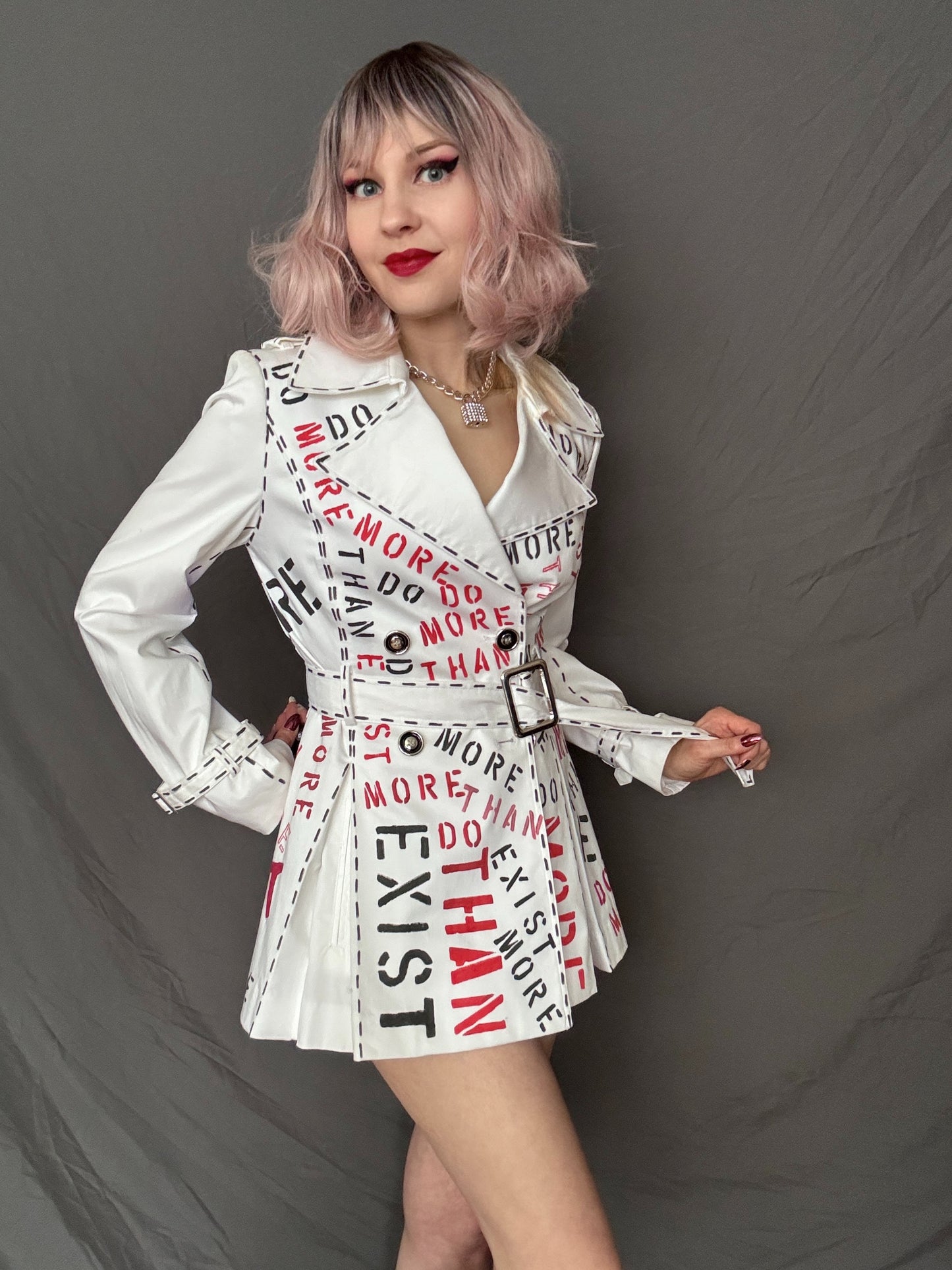 womens white bold custom trench coat